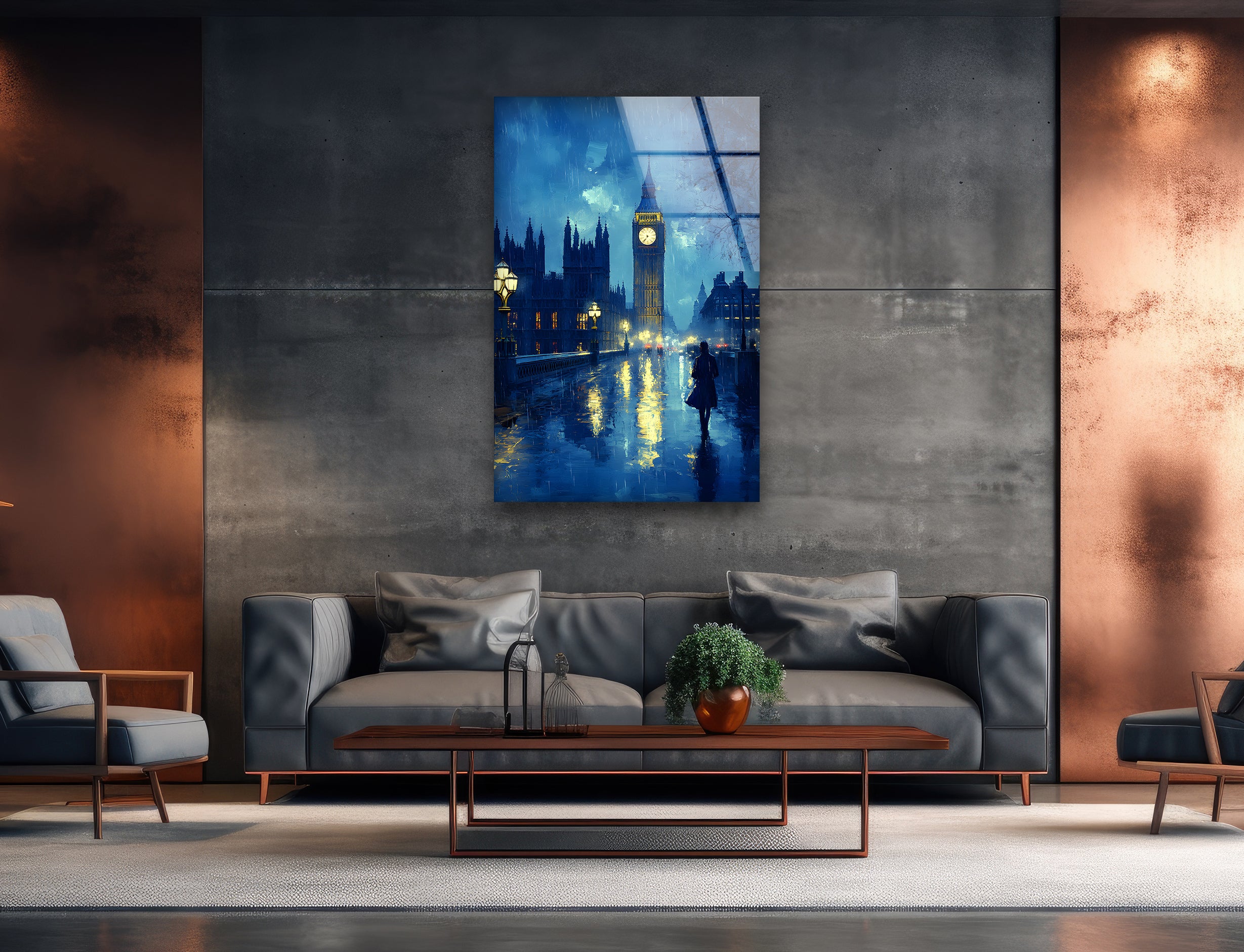 London Rainy Night Glass Wall Art - Elegant Home Decor for Living Room, Bedroom & Office - Perfect Gift for Art Lovers