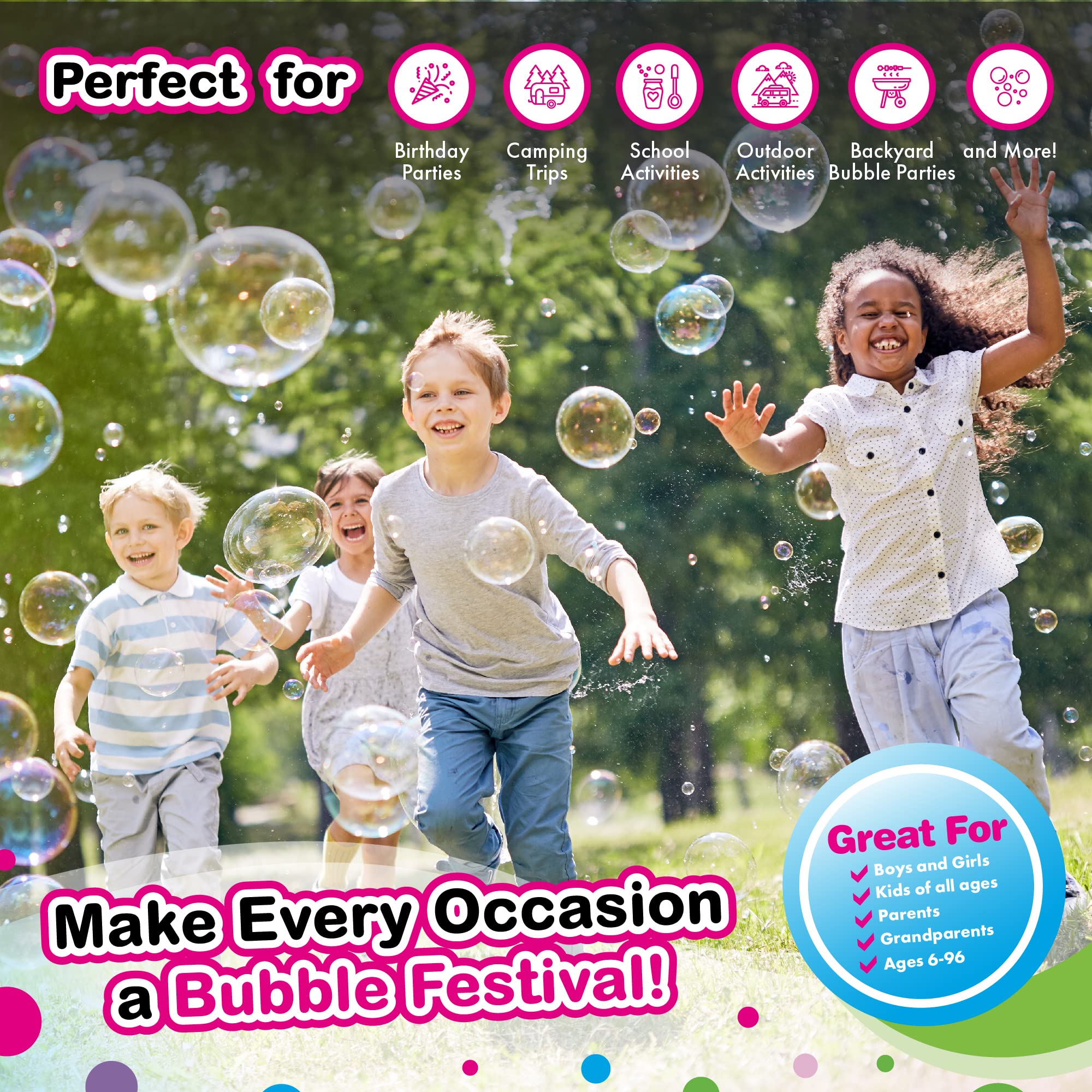 WOWMAZING Big Bubble Concentrate Solution - Make Giant Bubbles for Kids & Outdoor Play (Makes 132 Gallons) | Just Add Water | USA Made | Perfect for Birthday Parties, Backyard Fun & Summer Activities