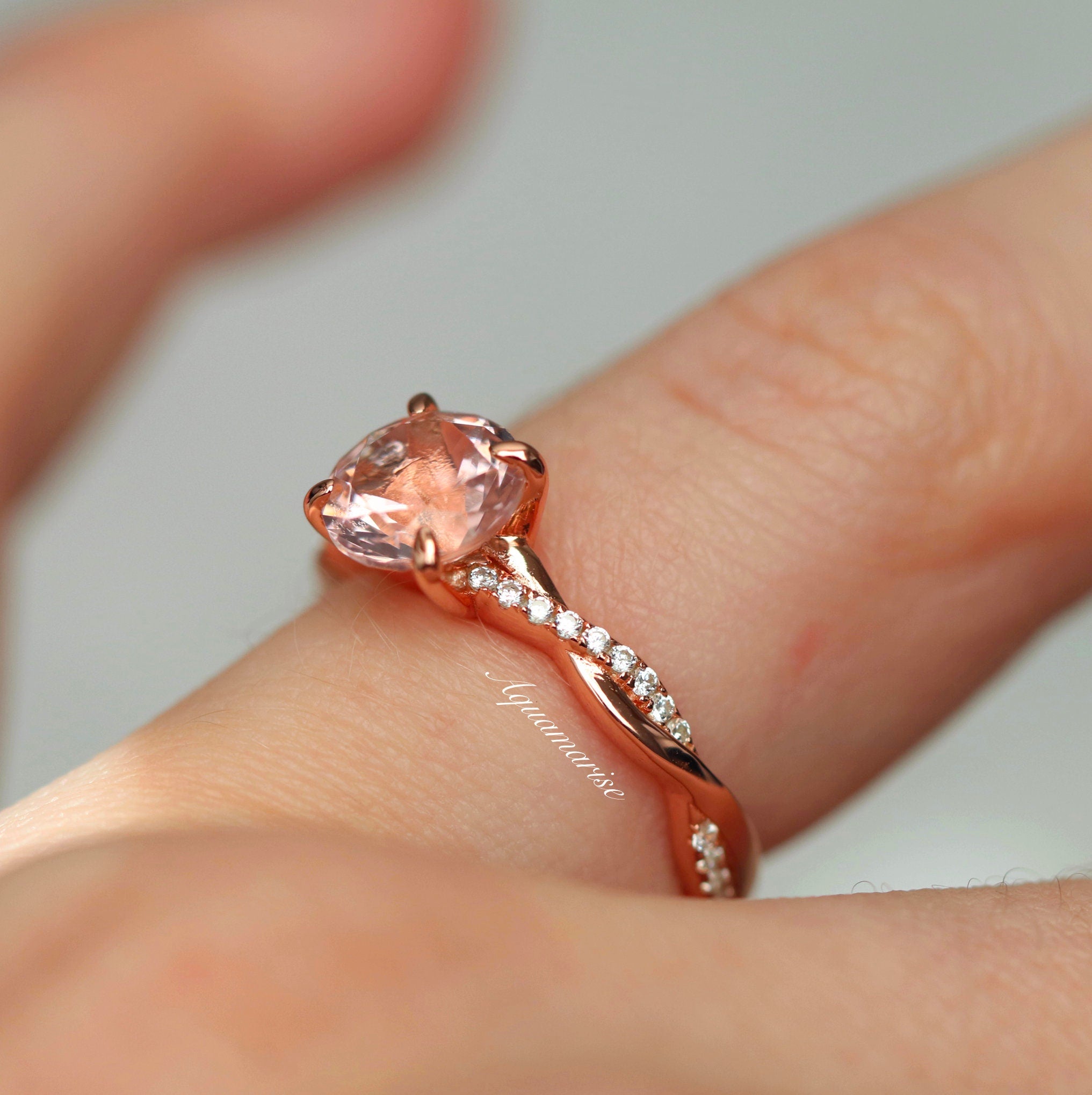 Sophia Twisted Vine Morganite Ring - 14K Rose Gold Vermeil Engagement Ring for Women, Perfect for Valentine's Day, Anniversary & Proposal Gifts