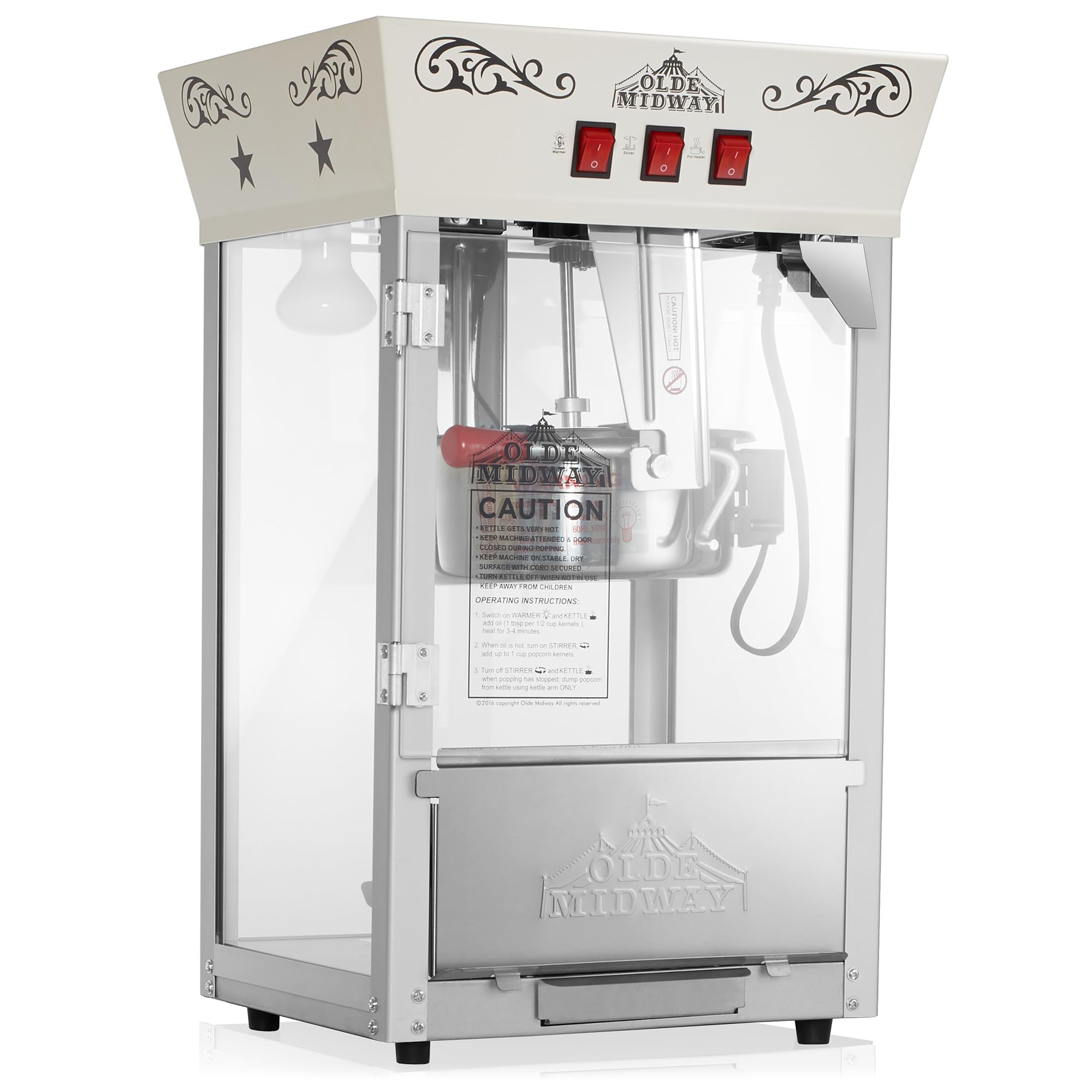 Olde Midway Vintage-Style Movie Theater Popcorn Machine - 8-Ounce Kettle, Countertop Popper for Home Theater, Parties & Snack Bars - Cream Color Retro Popcorn Maker