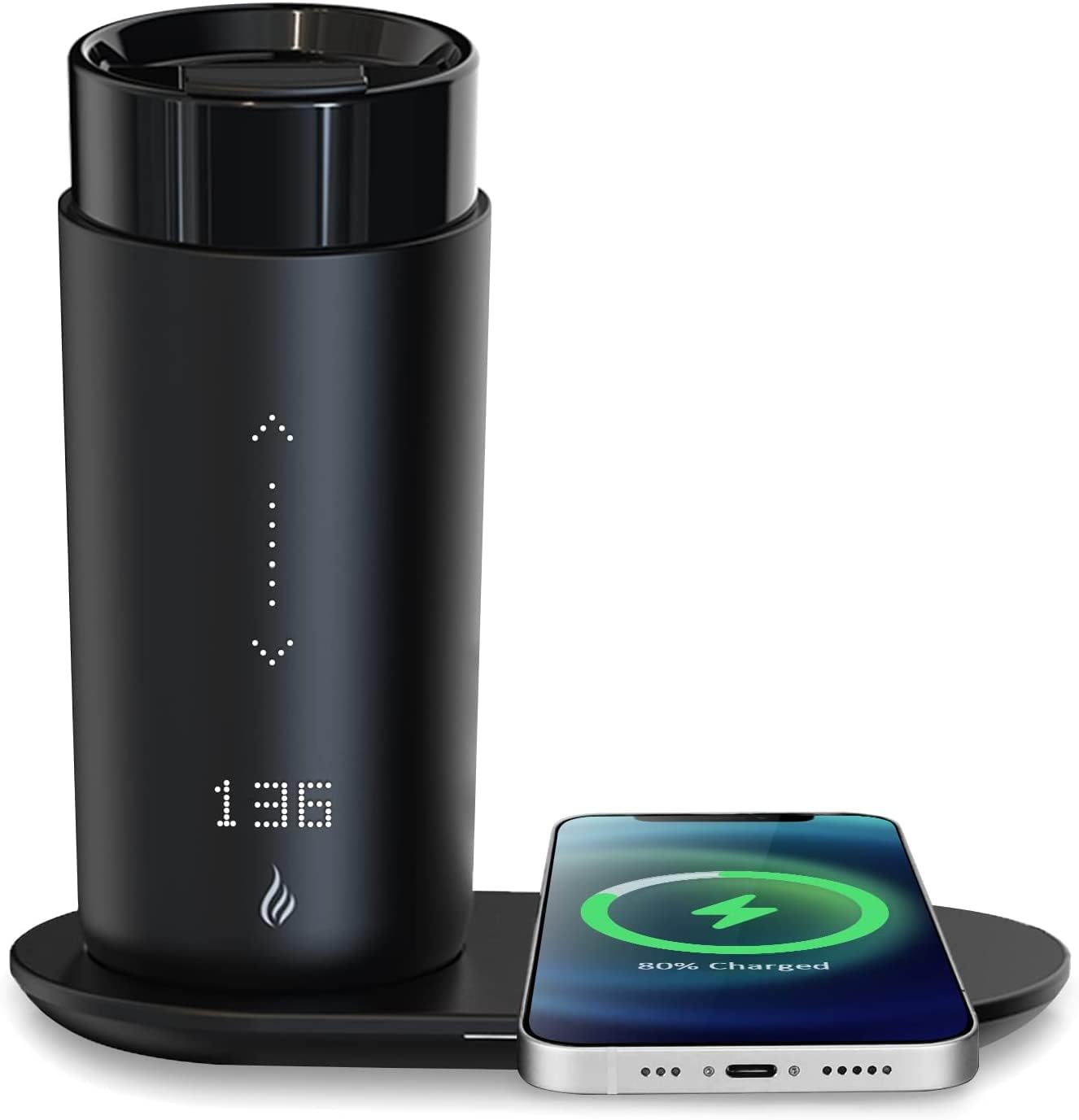 Smart Self-Heating Travel Coffee Mug - 12oz App-Controlled Temperature Control (Up to 149°F) with 5-Hour Battery & LED Display | Wireless Charger Base Included | Perfect for Office, Commuting & Outdoor Use | Iron Black