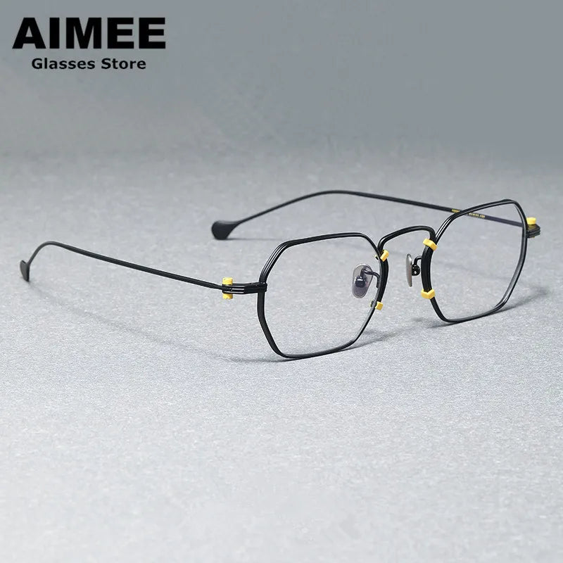 Stylish Unisex Full Rim Flat Top Polygon Titanium Eyeglasses Frame - Lightweight Durable Glasses for Men & Women - Perfect for Office, Reading & Fashion Accessories