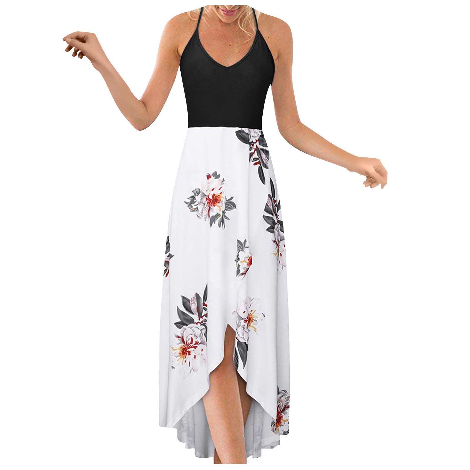 Plus Size Women's Summer Dress - Sleeveless Boho Maxi Sun Dress with Floral Print, Loose Fit Cami for Beach, Vacation & Easter Outfits | Casual & Party Wear