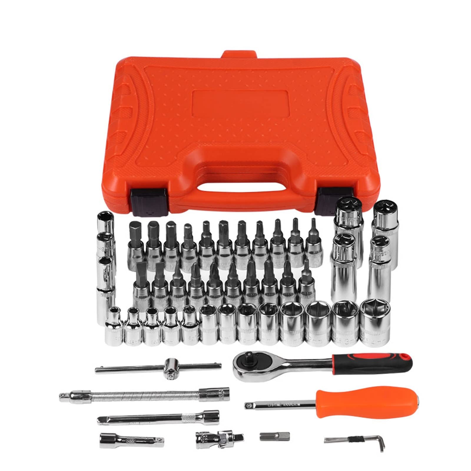 53-Piece Mechanics Tool Kit & Socket Set - Ratchet Wrench, Spanner, Screwdriver for Car Repair & DIY Projects | Professional Automotive & Home Maintenance Tools