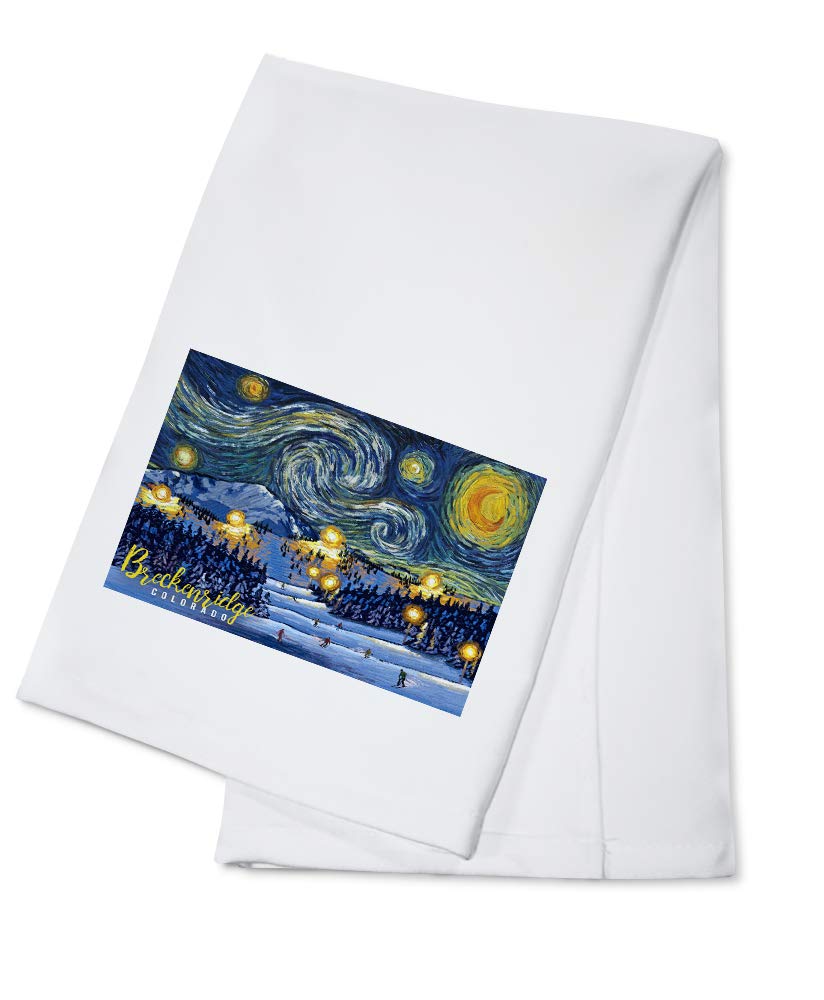 Colorado Ski Resort Tea Towel - 100% Cotton Breckenridge Mountain Starry Night Design - Decorative Hand Towel for Kitchen, Bathroom & Home Decor - Perfect for Gifts, Dish Drying & Holiday Decorations