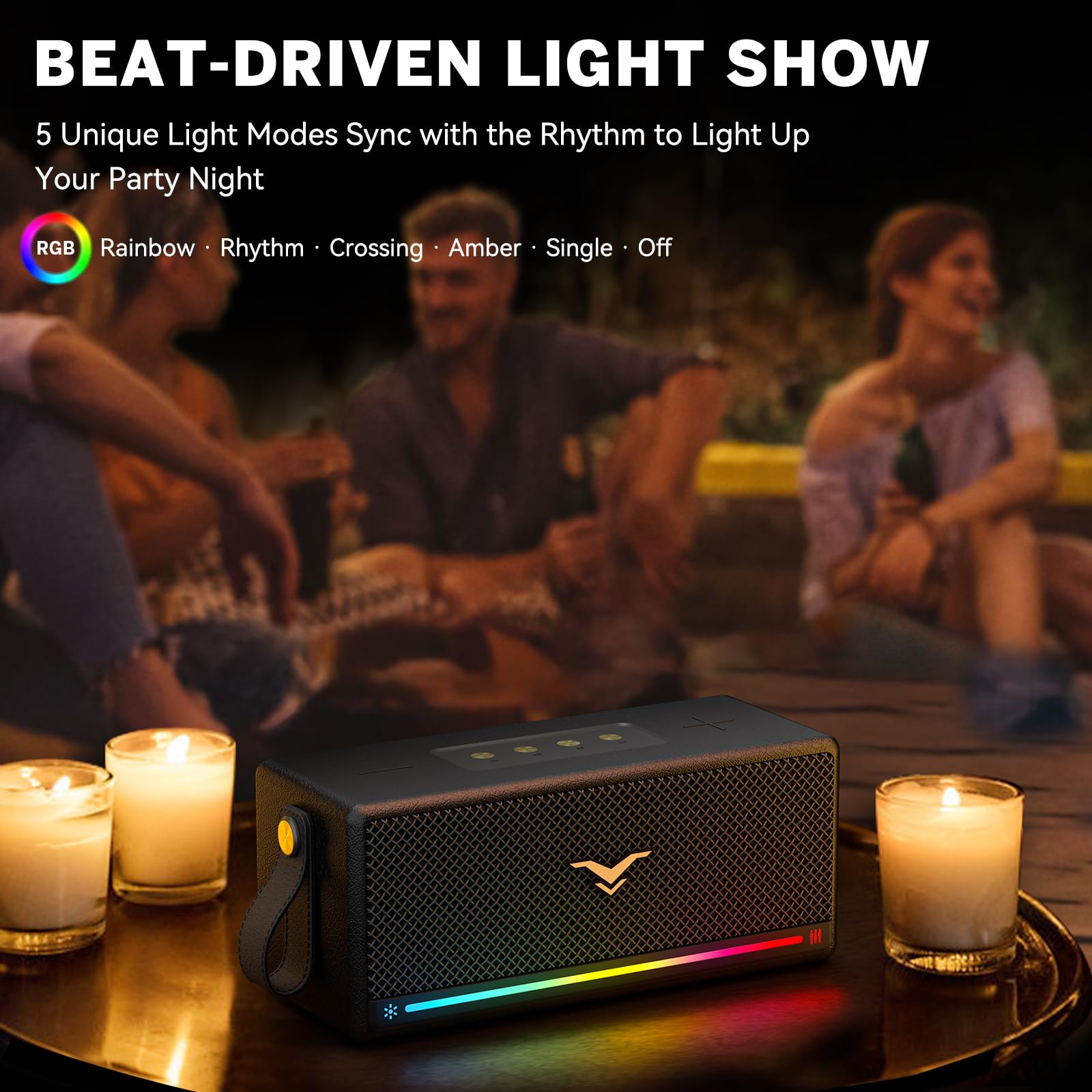 80W Peak Bluetooth Speaker - Wireless Portable Speaker with Deep Bass, IP67 Waterproof, LED Lights, Stereo Pairing, TF/AUX/USB - Perfect for Home, Party, Outdoor & Gift Giving