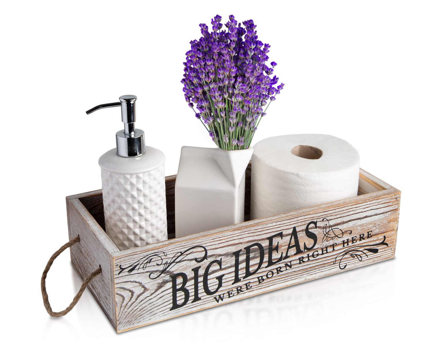 Funny Bathroom Decor Box with 2-Sided Sayings - Rustic White Toilet Paper Holder for Farmhouse & Vintage Bathroom Style | Perfect for Guest Bathrooms, Powder Rooms & Rustic Home Decor