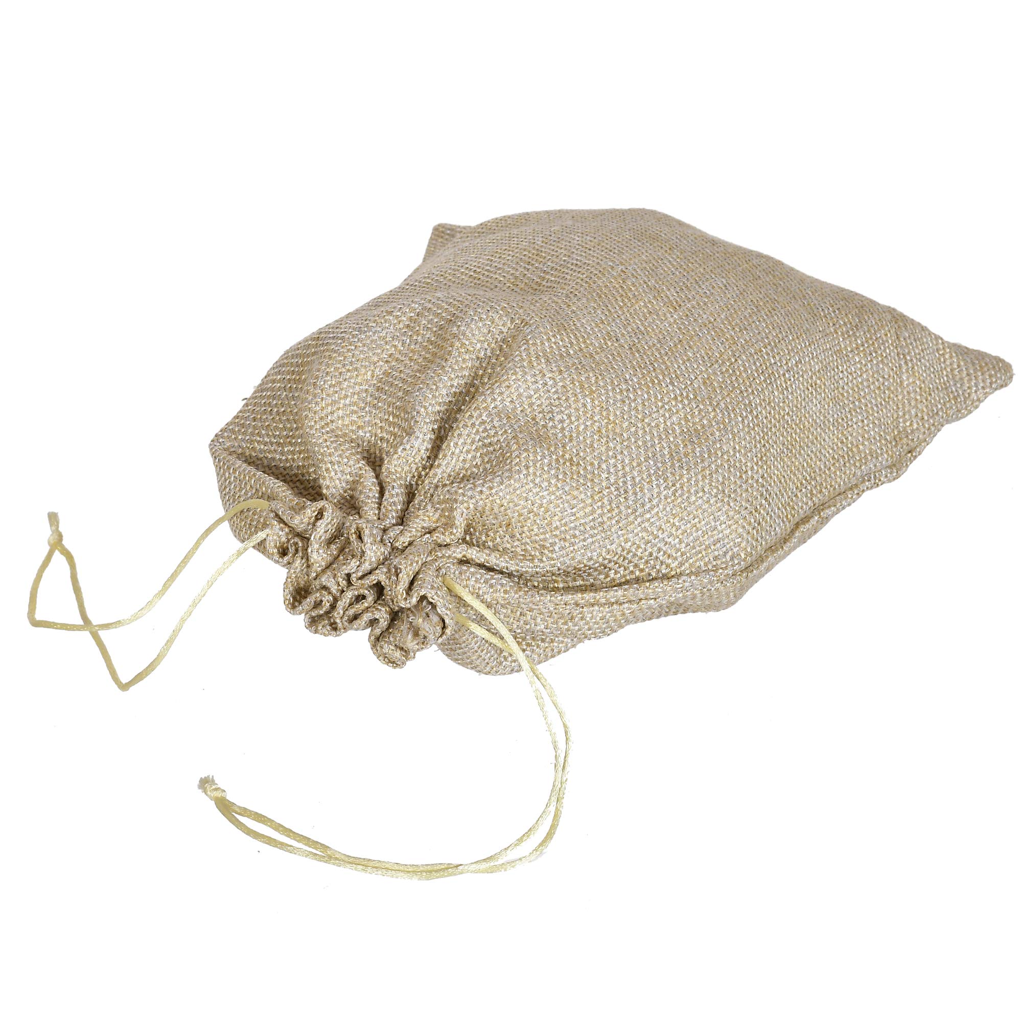 Kuber Industries Jute Potli Bags with Drawstring - Pack of 4 Gold Return Gift Bags for Weddings, Parties & Festive Occasions