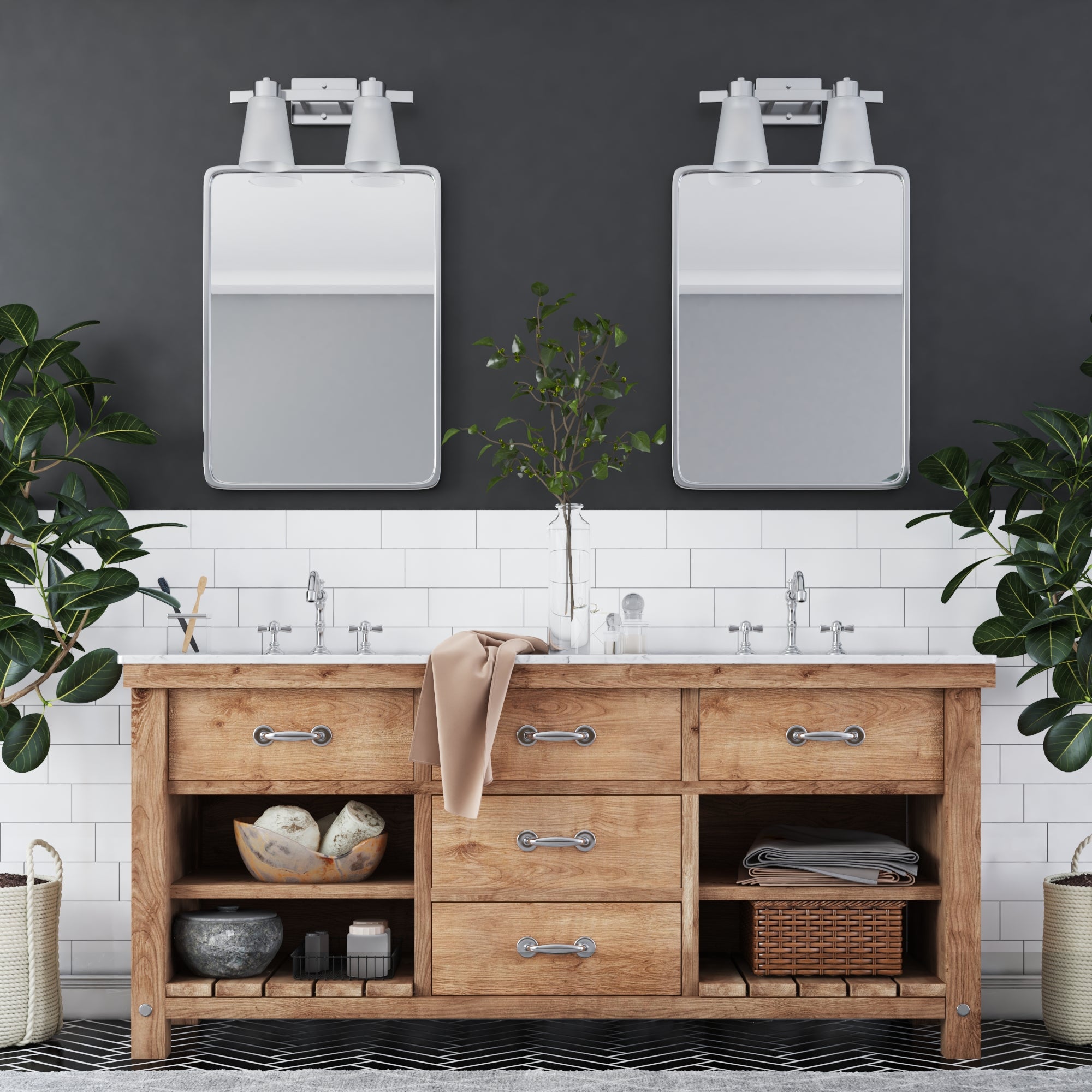 Fairendale 2-Light Vanity Light Fixture with Frosted Glass Shades and Brushed Nickel Finish - Perfect for Bathroom, Bedroom, or Dressing Room Lighting