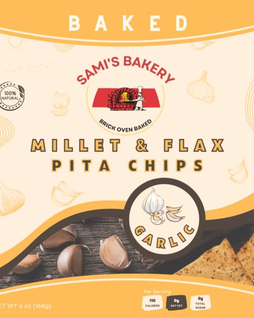 Sami's Bakery Garlic Chips - Gluten-Free Millet & Flax Snacks (12 Bags Bulk Case) - Perfect for Keto Diet, Healthy On-the-Go Snacking & Party Platters