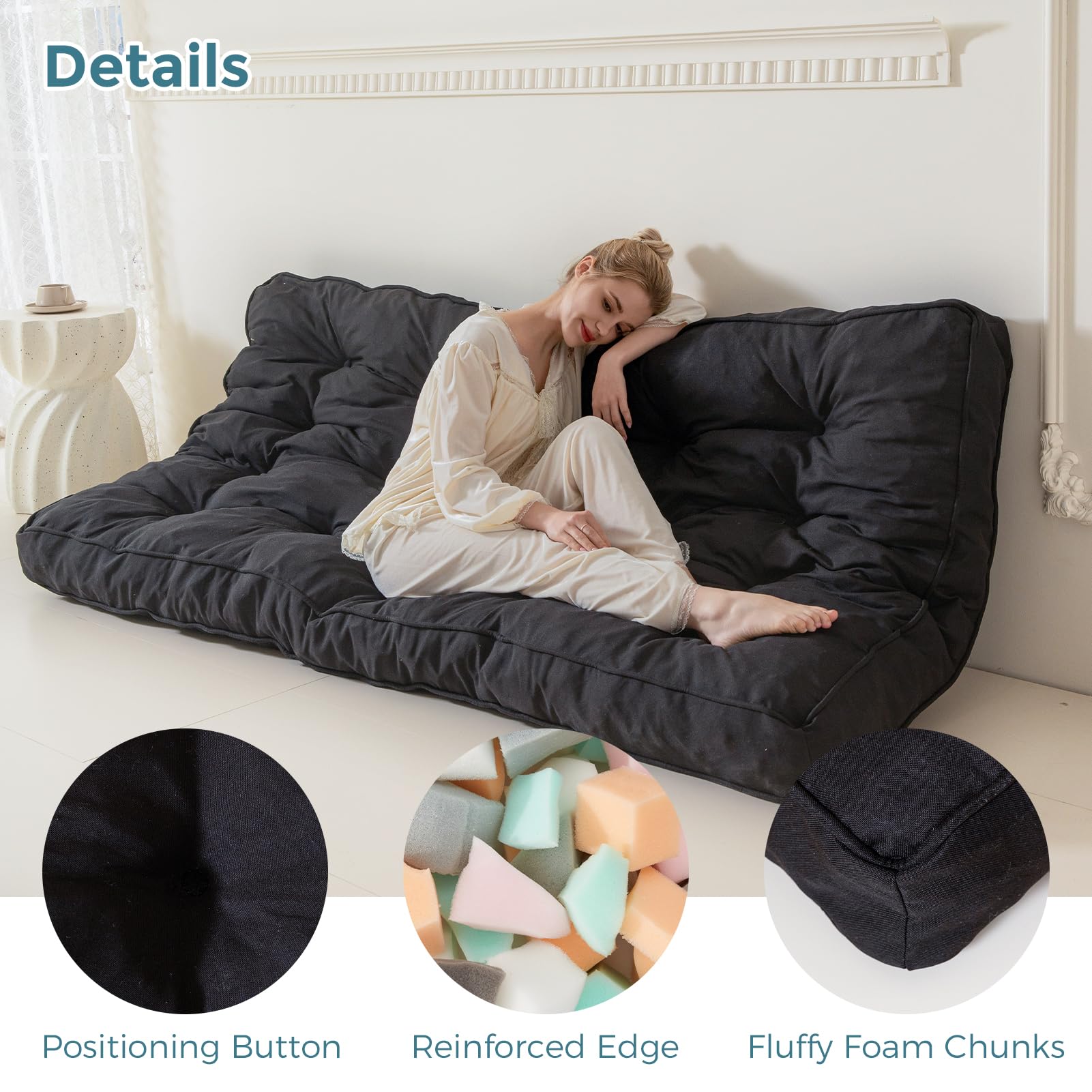 MAXYOYO 6-Inch Thick Futon Mattress with Shredded Foam Filling - Medium Firm Support for Sofa Bed & Couch (Black) | Perfect for Guest Rooms, Small Apartments & Dorm Rooms