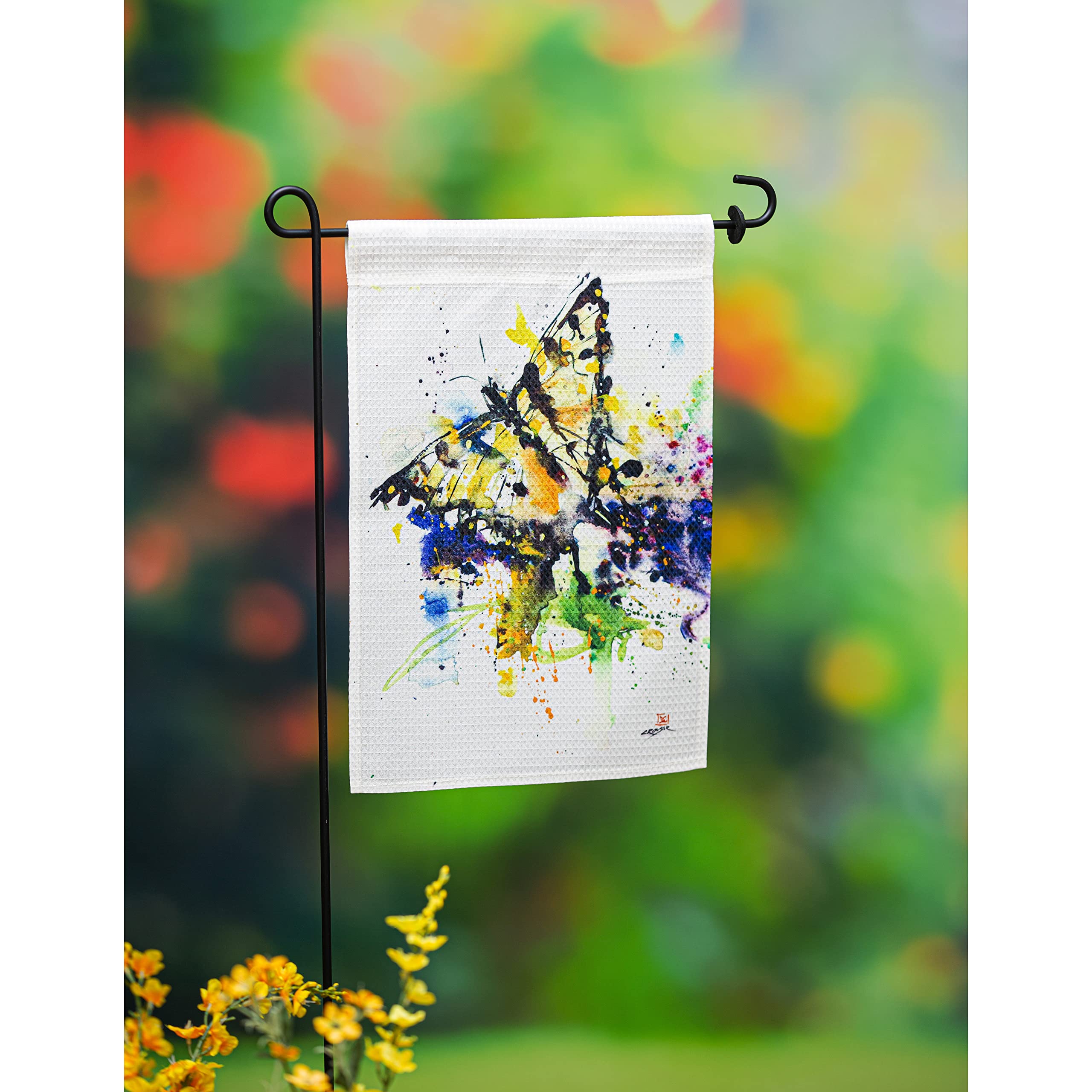 Evergreen Painted Butterfly Garden Waffle Flag - Decorative Outdoor Yard Banner for Spring Summer Garden Party Decorations