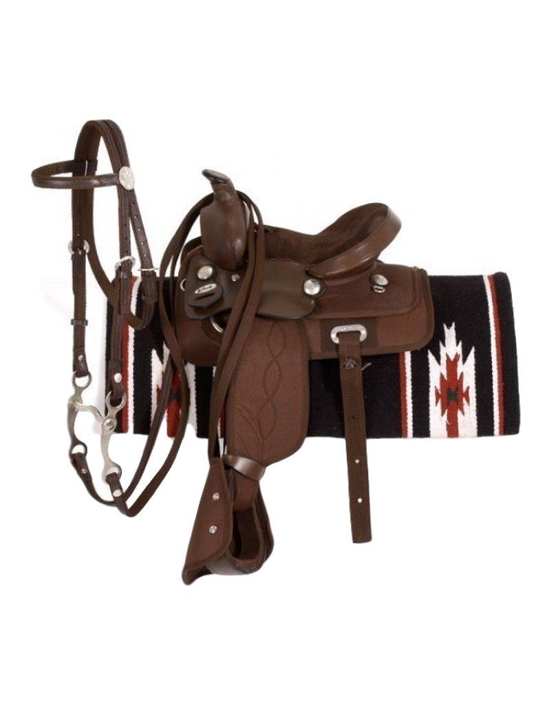 Premium King Basic Synthetic Trail Saddle Package - Lightweight & Durable All-Weather Riding Saddle for Western Trail Riding, Horseback Adventures & Equestrian Training