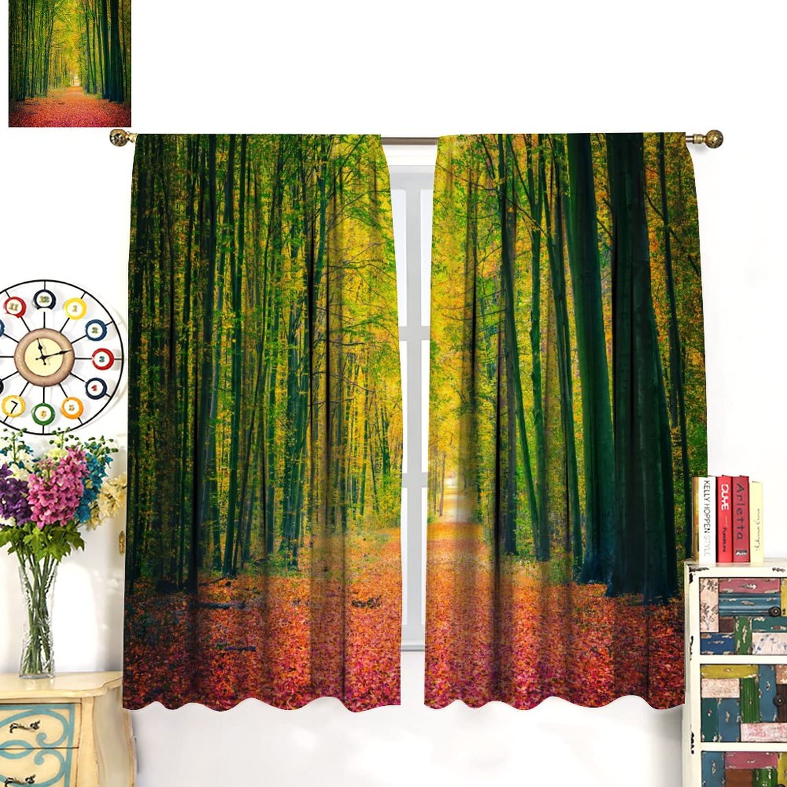 Autumn Forest Curtains - Dry Fallen Leaves Design for Bedroom, Living Room & Cafe Decor (42x63 inches) | Nature-Inspired Window Treatments for Cozy Fall Atmosphere