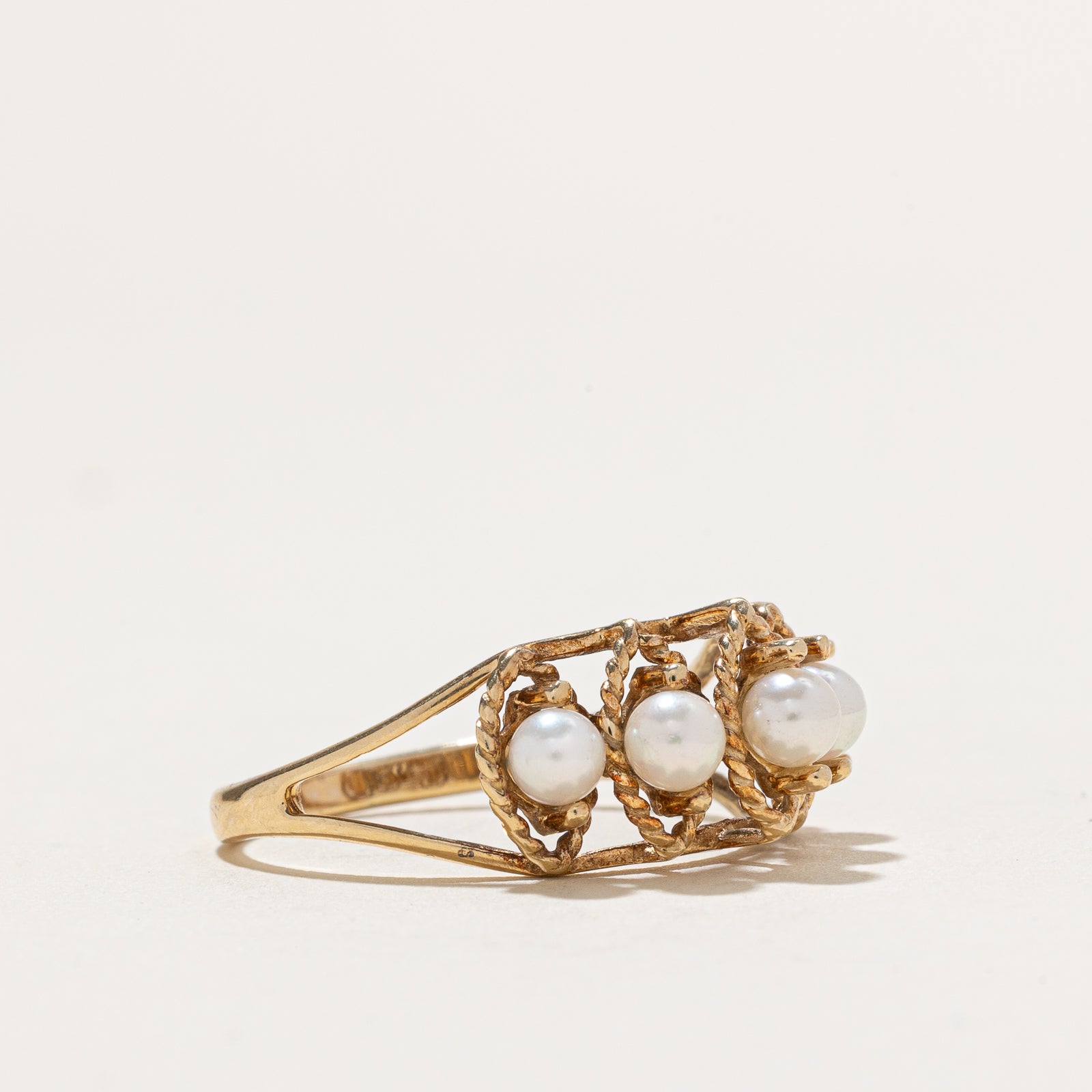 Five Stone Pearl Textured Ring - Size 8.25 | Elegant Stackable Jewelry for Women, Perfect for Weddings, Anniversaries & Everyday Wear
