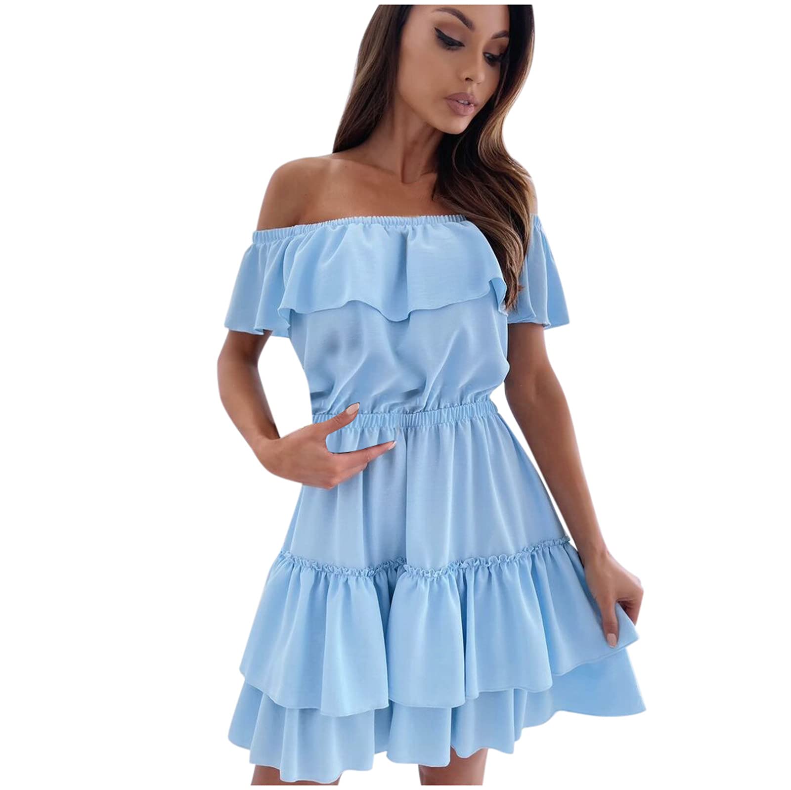 Smooto Elastic A-Line Summer Beach Dress for Women - Sexy Cocktail & Maxi Midi Dresses in Blue Size 4 Small | Perfect for Vacations, Parties & Casual Outings