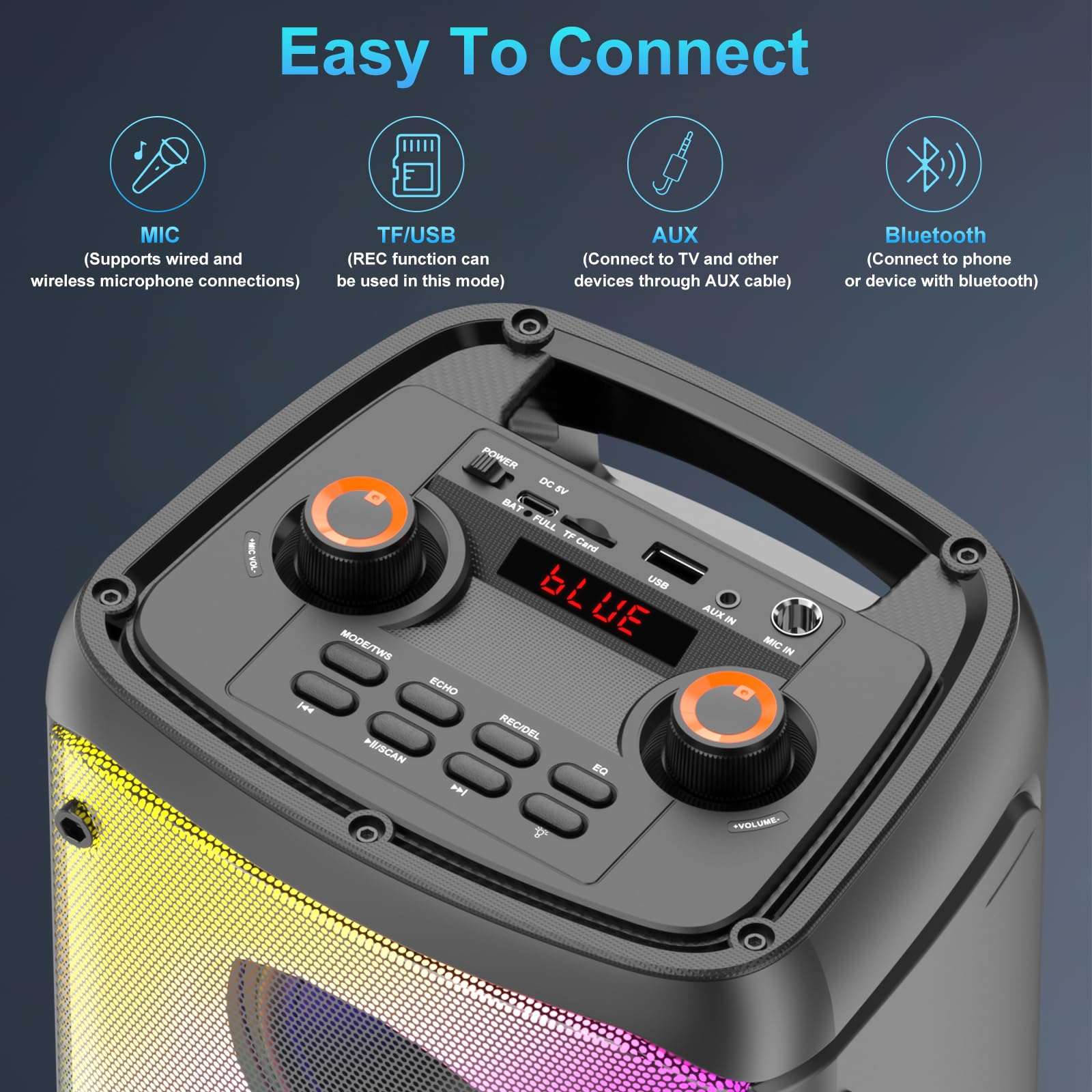 TAMPROAD 80W Bluetooth Speaker - Wireless Portable Outdoor Party Speaker with Subwoofer, Deep Bass, LED Lights & Microphone | Loud Stereo Sound for Home, Camping, Travel & Beach Parties