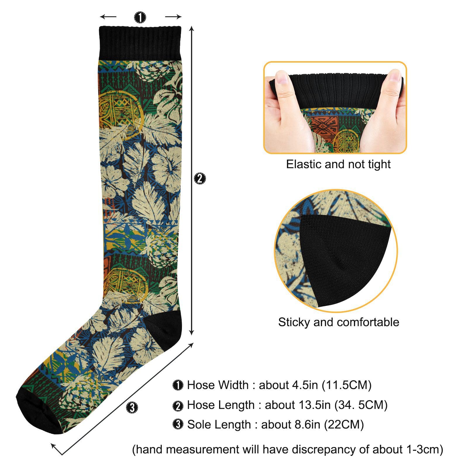Hawaiian Tribal Hibiscus Knee High Compression Socks for Men & Kids - Running, Sports & Nurse Socks (One Size) - Perfect for Workout, Marathon & Medical Professionals