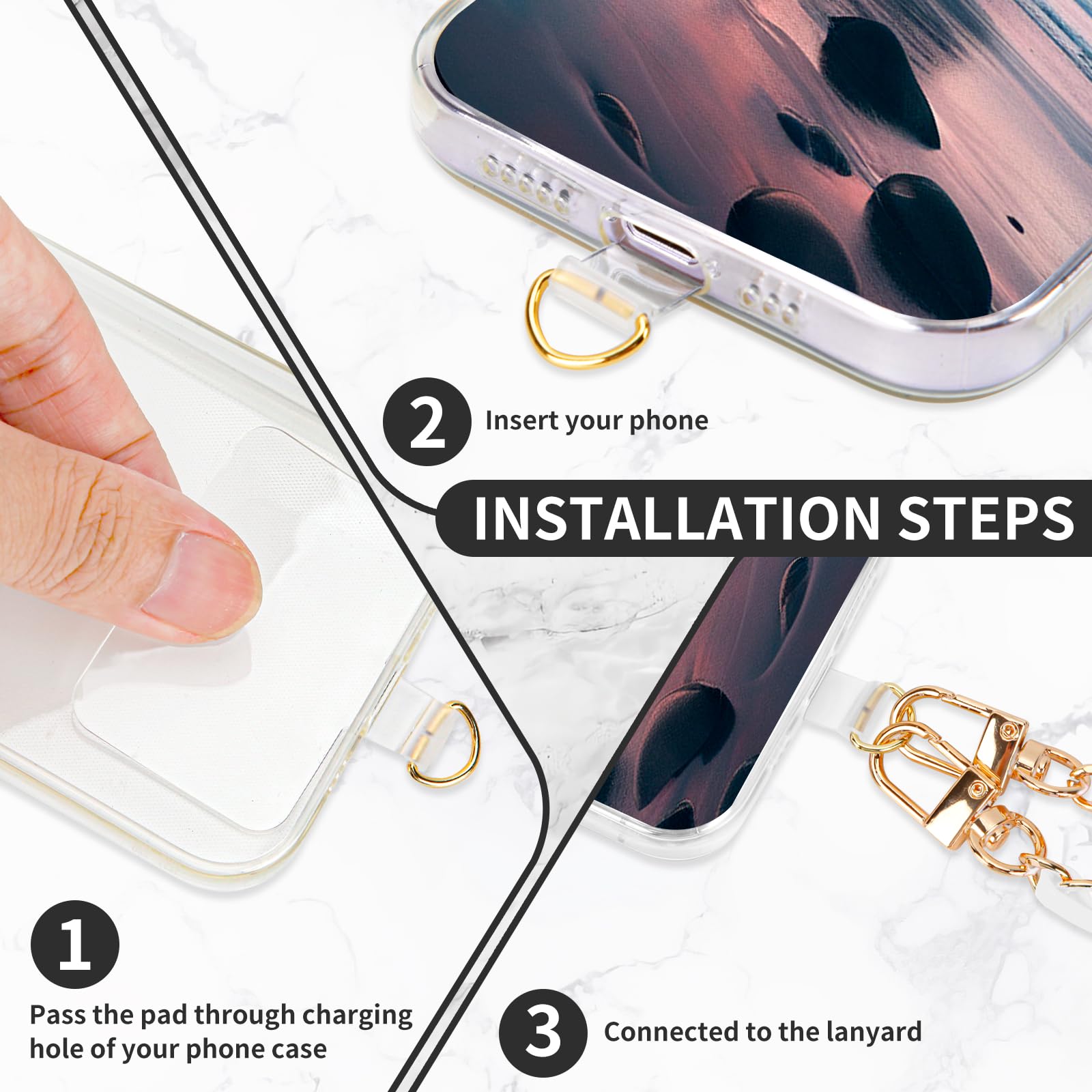 Adjustable Phone Lanyard with Wrist Strap - Universal Crossbody Chain for Smartphones - Fashion Accessory for Women & Girls (White) - Perfect for Work & Travel