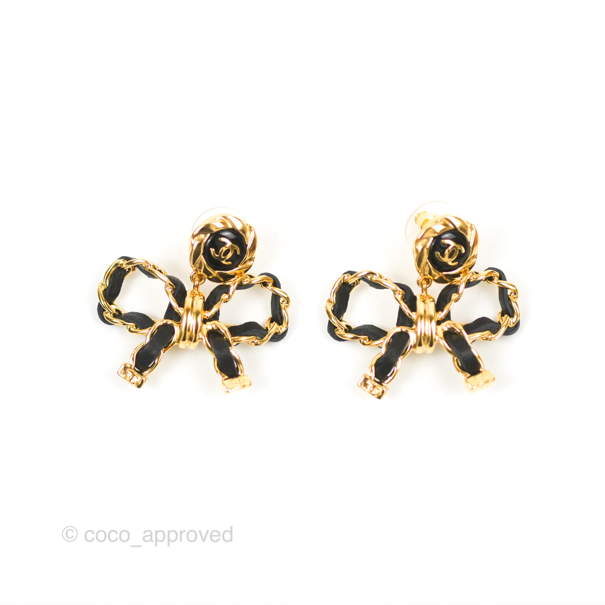 Chanel CC Chain Bow Earrings in Black Lambskin with Gold Tone - 22A Collection | Luxury Fashion Jewelry for Women, Perfect for Parties, Weddings & Special Occasions