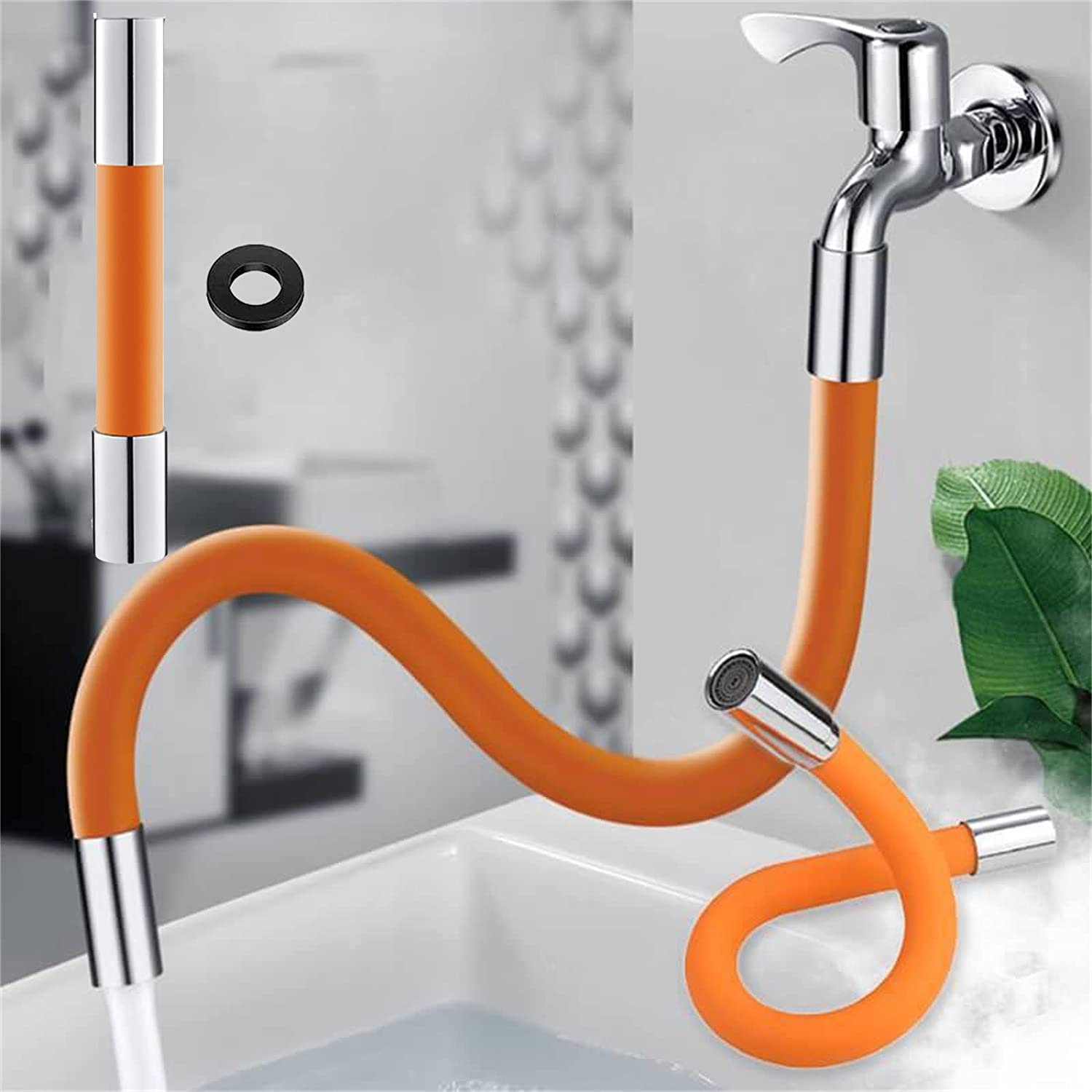 Universal Foaming Extension Tube - 360° Adjustable Splash-Proof Faucet Extender with Connector for Kitchen & Bathroom Sink (50cm, Orange) | Perfect for Washing Dishes, Filling Pots & Cleaning Sinks