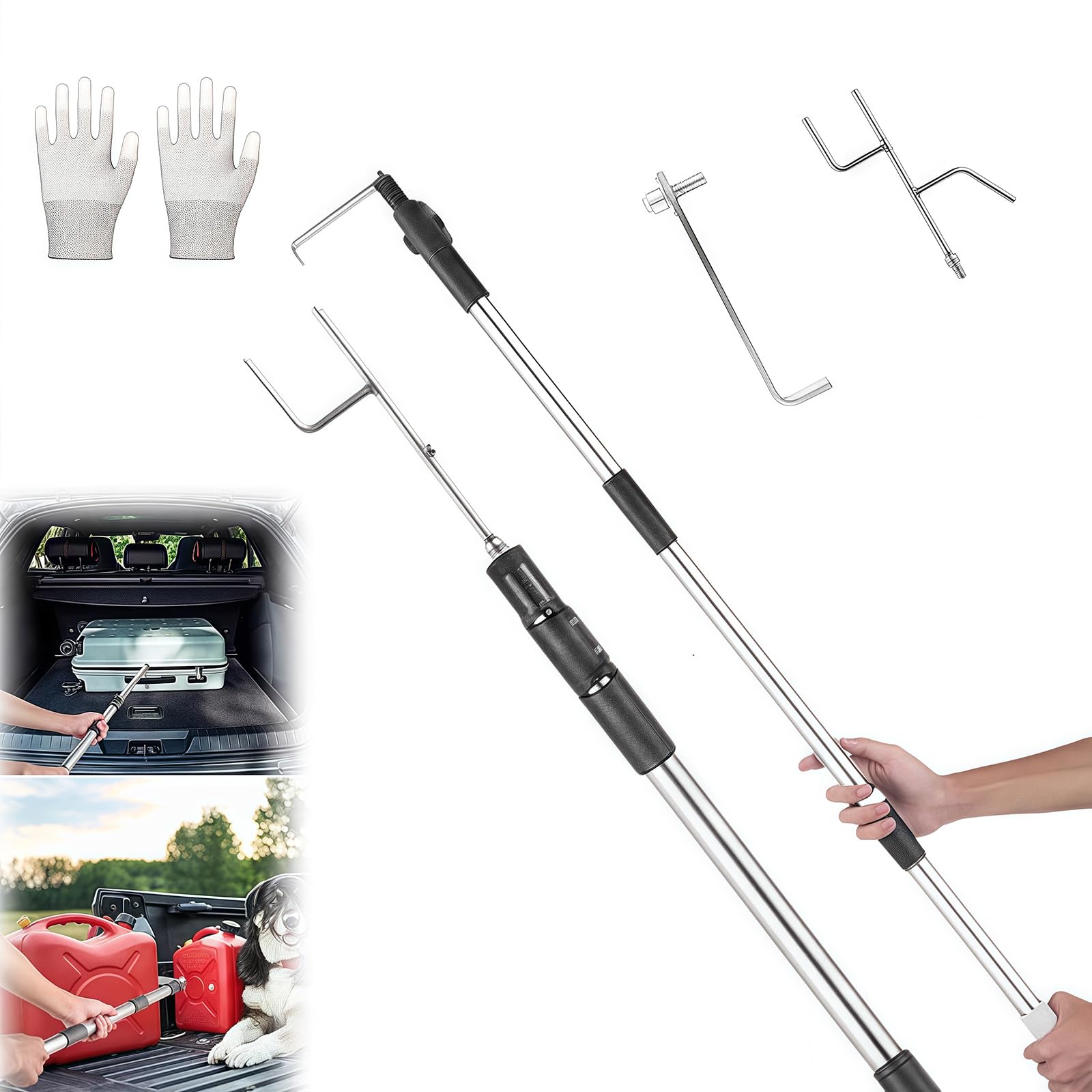 Telescoping Truck Bed Cargo Grabber with Magnetic Hook & Non-Slip Rubber Handle - 59