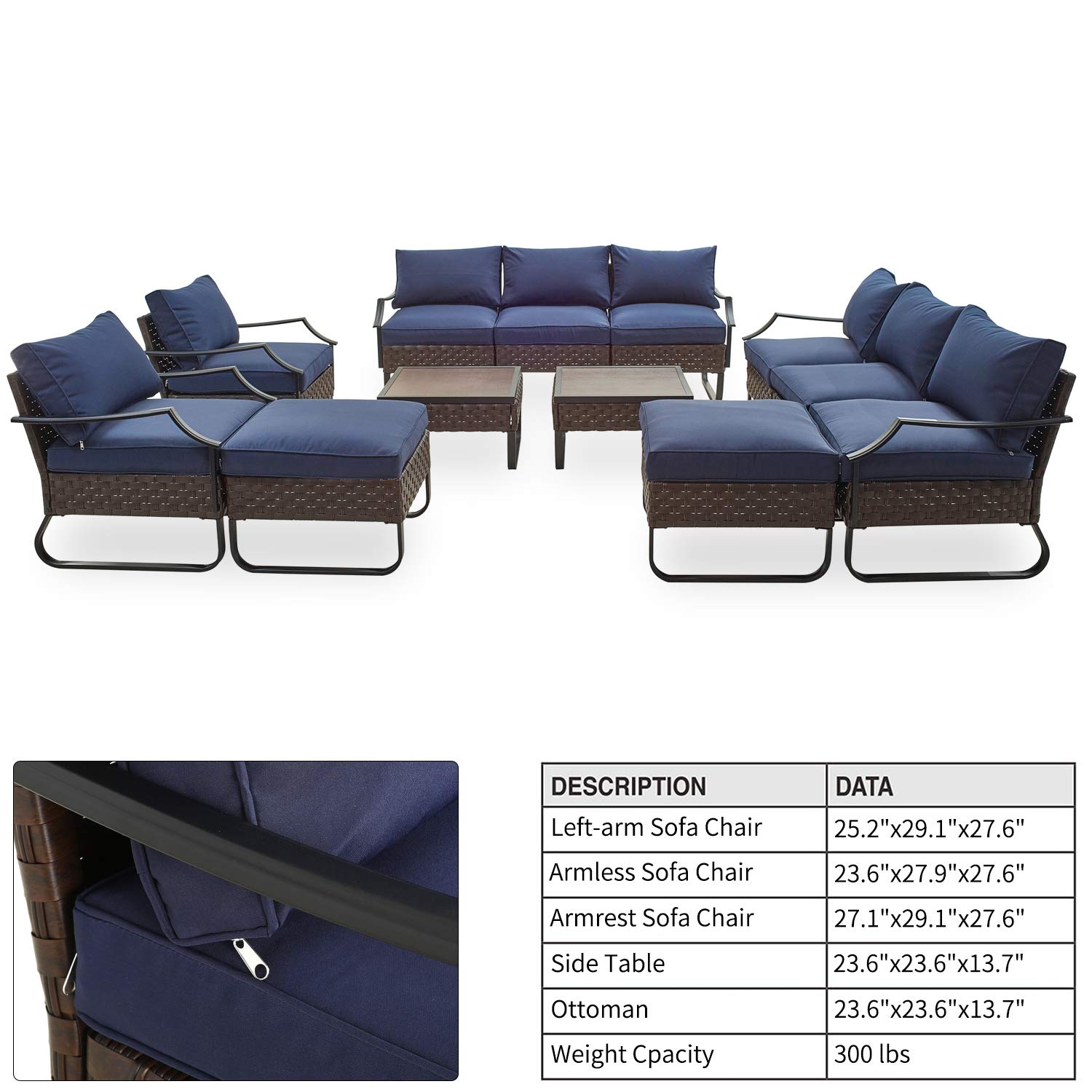 PatioFestival 12-Piece Outdoor Patio Furniture Set with Thick 8.66