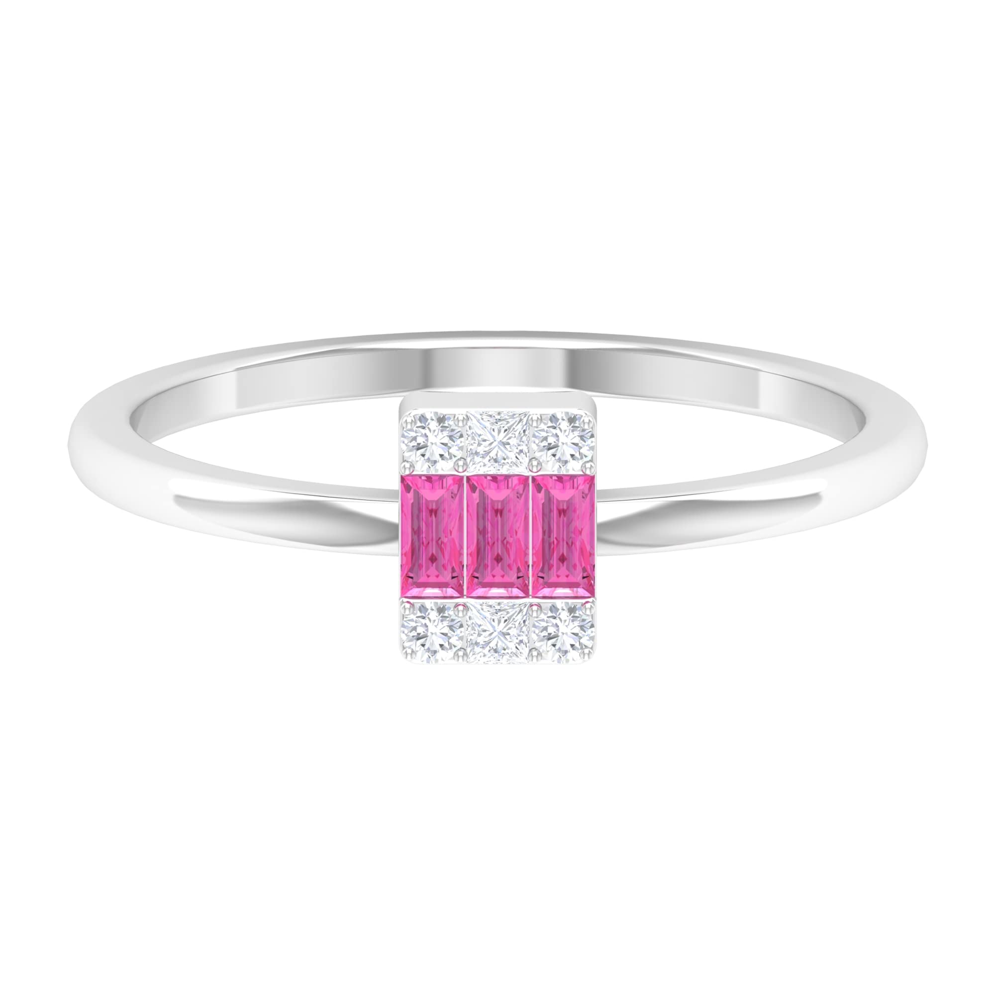 1/4 CT Pink Sapphire and Diamond Ring - 14K Solid Gold Baguette Cut Pink Sapphire Cluster Ring for Women | Elegant Minimalist Jewelry for Engagement, Wedding, Anniversary & Special Occasions