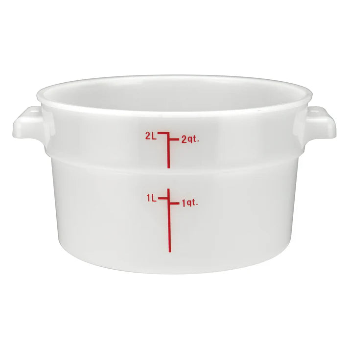 Winco 2 Quart Round Plastic Food Storage Container with Lid - BPA Free, Microwave & Dishwasher Safe - Ideal for Meal Prep, Leftovers, and Pantry Organization (White, PPRC 2W)