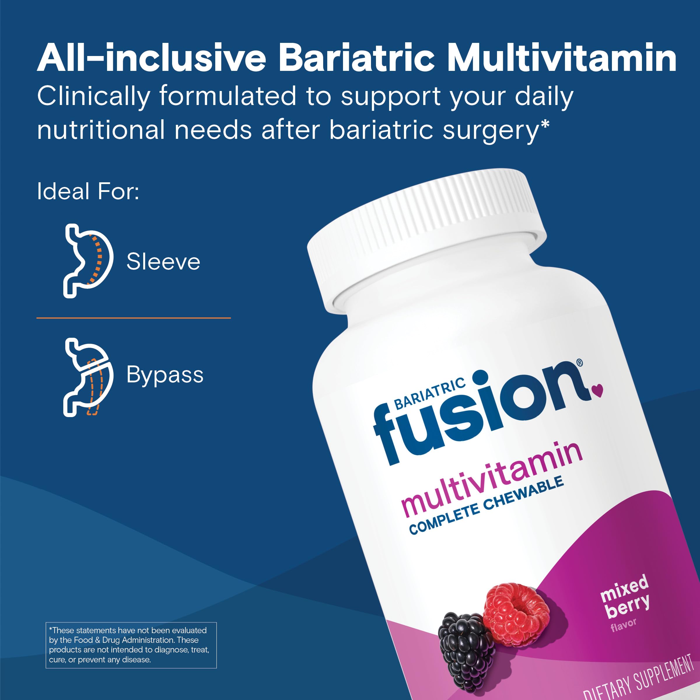 Bariatric Fusion Complete Chewable Multivitamin with Iron - Mixed Berry Flavor | Post Bariatric Surgery Vitamins for Gastric Bypass & Sleeve Gastrectomy Patients | 30-Day Supply | Supports Energy & Nutrient Absorption After Weight Loss Surgery