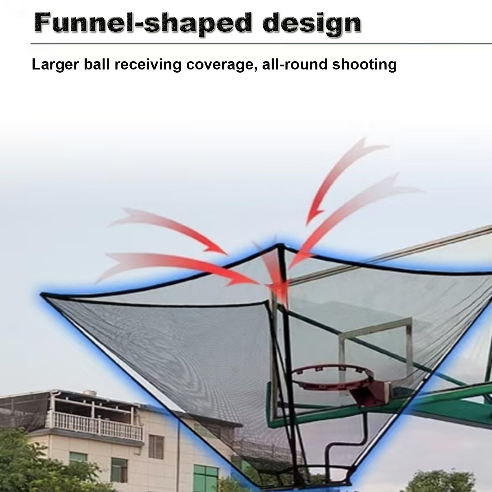 180 Degrees Basketball Return System - Wide Range Hoop Attachment with Backpack | Easy Assembly Rebounder for All Basketball Frames | Perfect for Solo Training, Backyard Practice & Skill Development