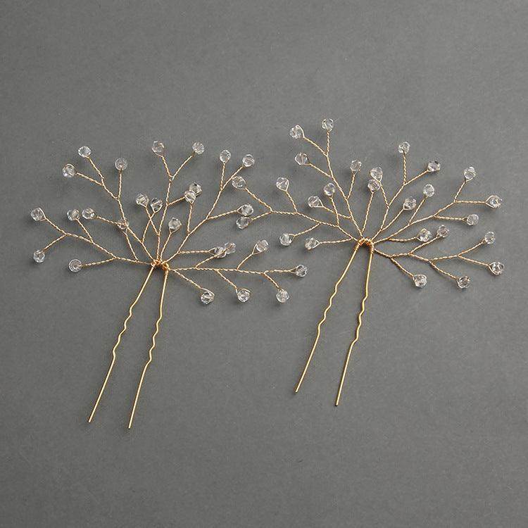 Handcrafted Gold Bridal Headwear with Crystals - Wedding Hairpin Set of 2 - Perfect for Bridal Showers, Weddings & Special Occasions - 613908174425