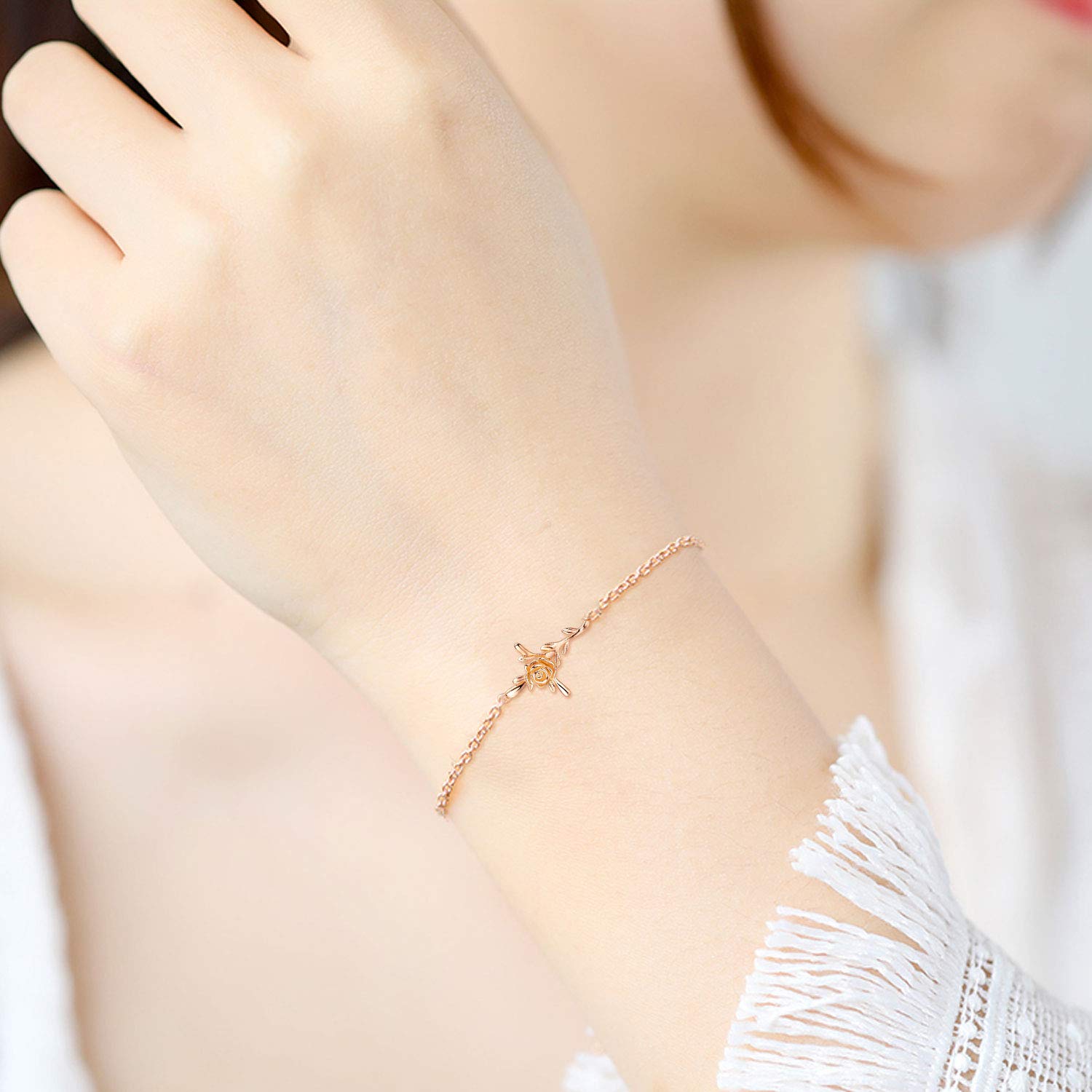 CUOKA MIRACLE Cross Bracelet - S925 Sterling Silver Rose Flower Bracelet with Rose Gold Plating, Religious Jewelry for Women, Men & Teens - Perfect Christmas Gift, Baptism, Confirmation & Everyday Faith Wear
