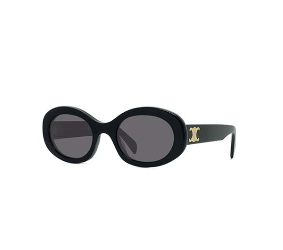 Celine Triomphe Metal CL40194U 01A Shiny Black/ Grey Organic Oval Women's Sunglasses