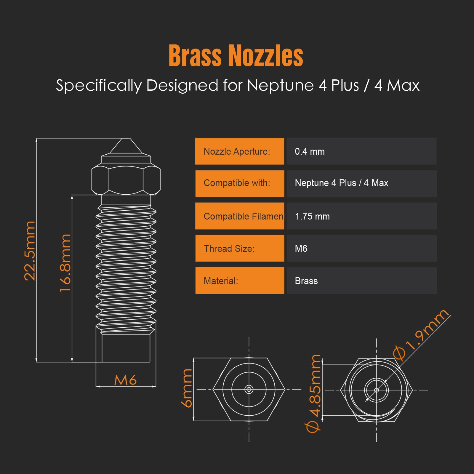 0.4mm Nozzle Kit for Elegoo Neptune 4 Plus/Max 3D Printer - 10pcs High-Quality Brass Nozzles with Cleaning Needles & Wrench - Essential 3D Printing Accessories for Smooth Printing Experience - Perfect for PLA, ABS, PETG Filaments