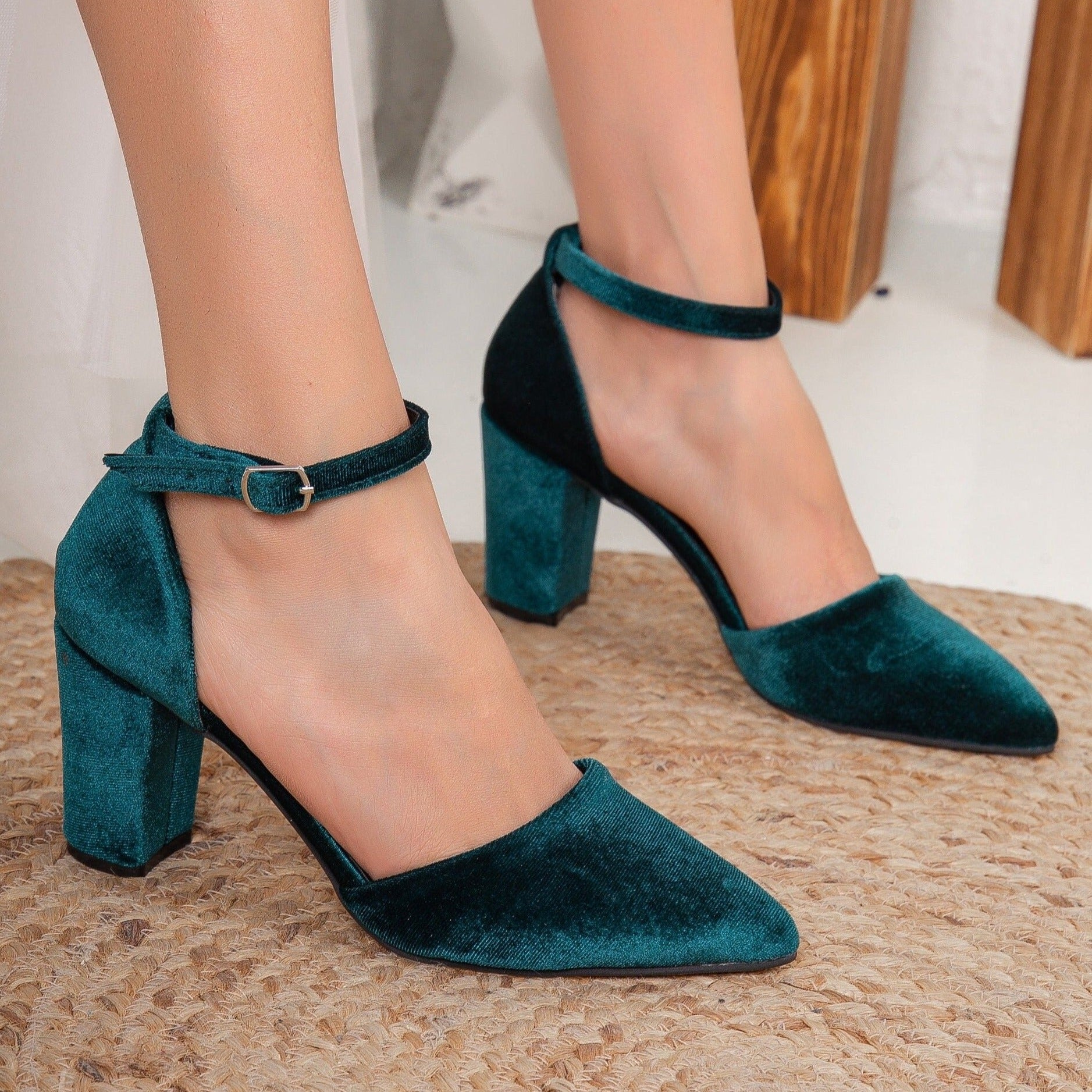 Gisele Green Velvet Heels - Women's Elegant High Heel Shoes for Parties, Weddings & Special Occasions | Comfortable & Stylish Evening Footwear