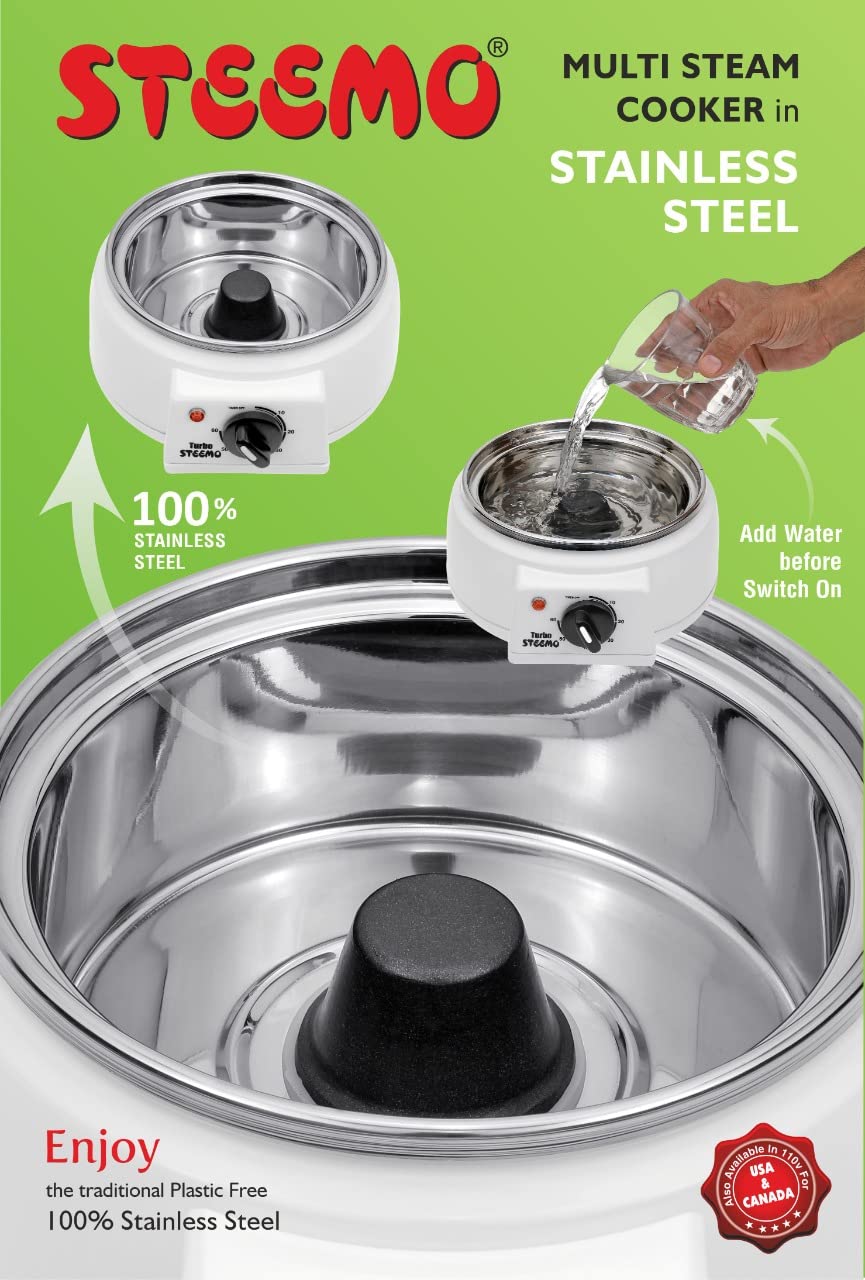 STEEMO 100% Stainless Steel Multi-Layer Electric Steamer - 5L Capacity for Healthy Cooking | Perfect for Vegetables, Dumplings & Seafood | Corded Electric Food Steamer for Home & Restaurant Use