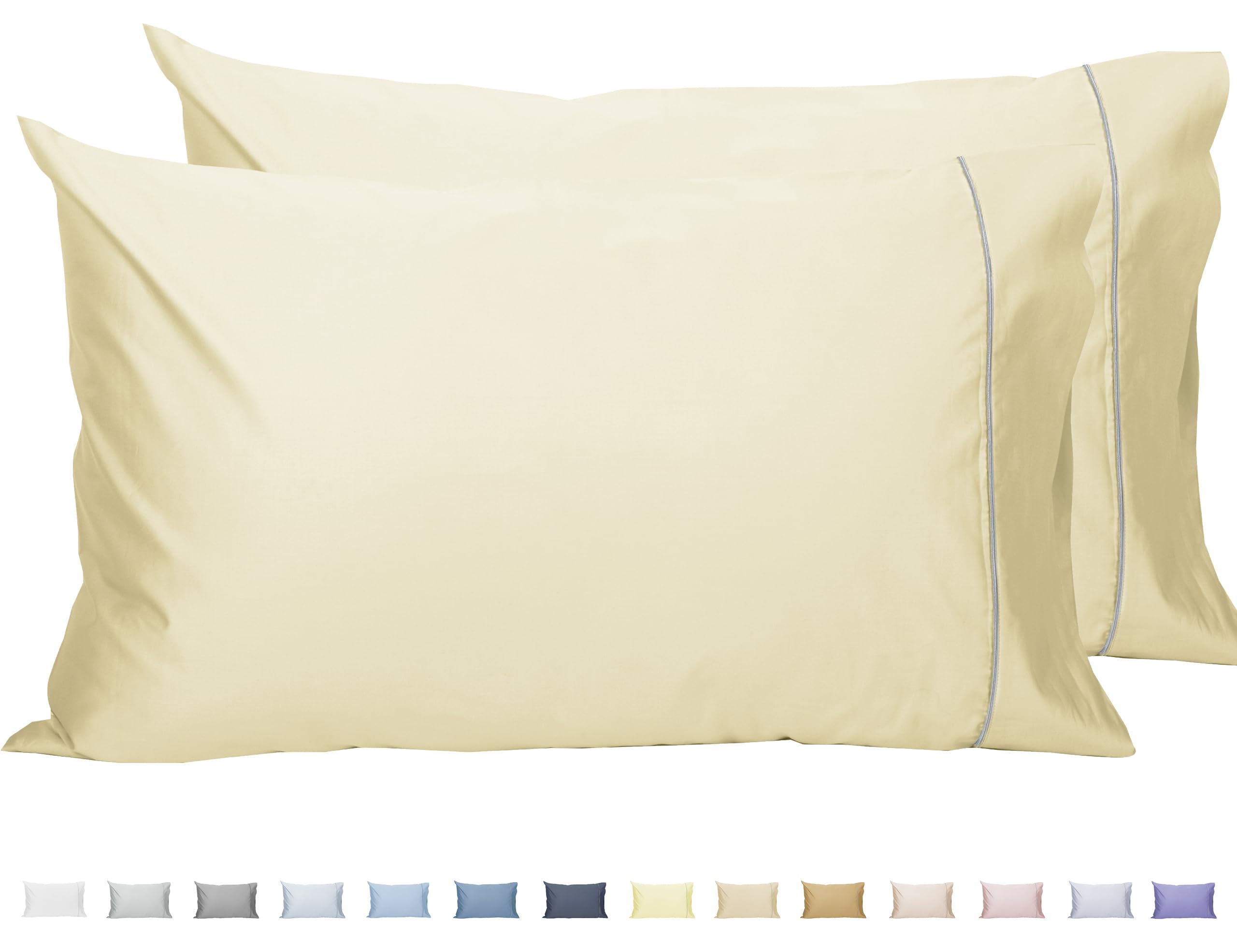 Sunflower King Pillowcases Set of 2 - 100% Cotton 20×40 Inch Silver Trim Pillow Covers - Soft Breathable Butter Cream Bedding for Master Bedroom & Guest Room Decor