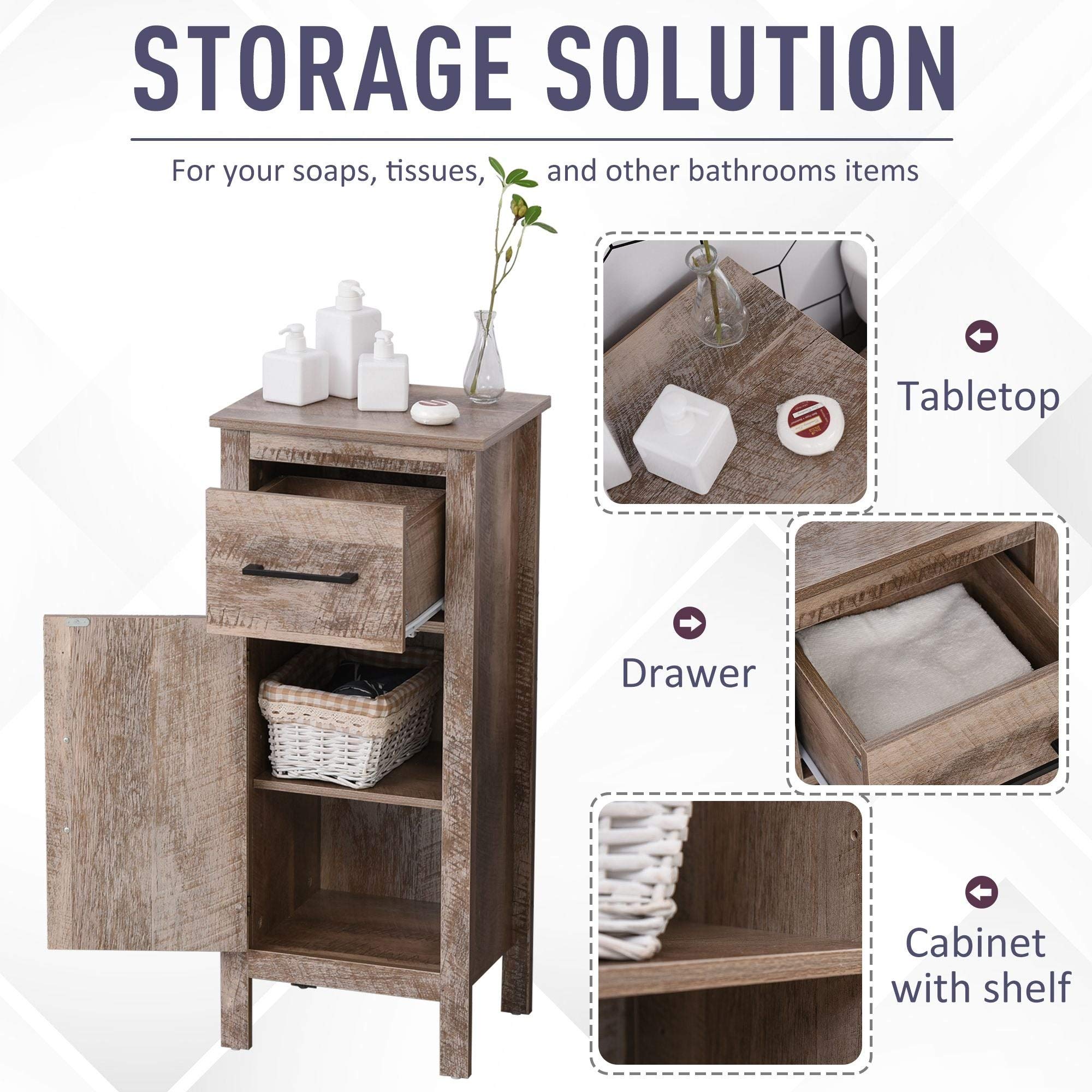 Modern Bathroom Floor Cabinet with Drawer & Adjustable Shelf - Barnwood Yellow Storage Cupboard for Bathroom, Entryway or Living Room - Perfect for Organizing Towels, Toiletries & Home Decor
