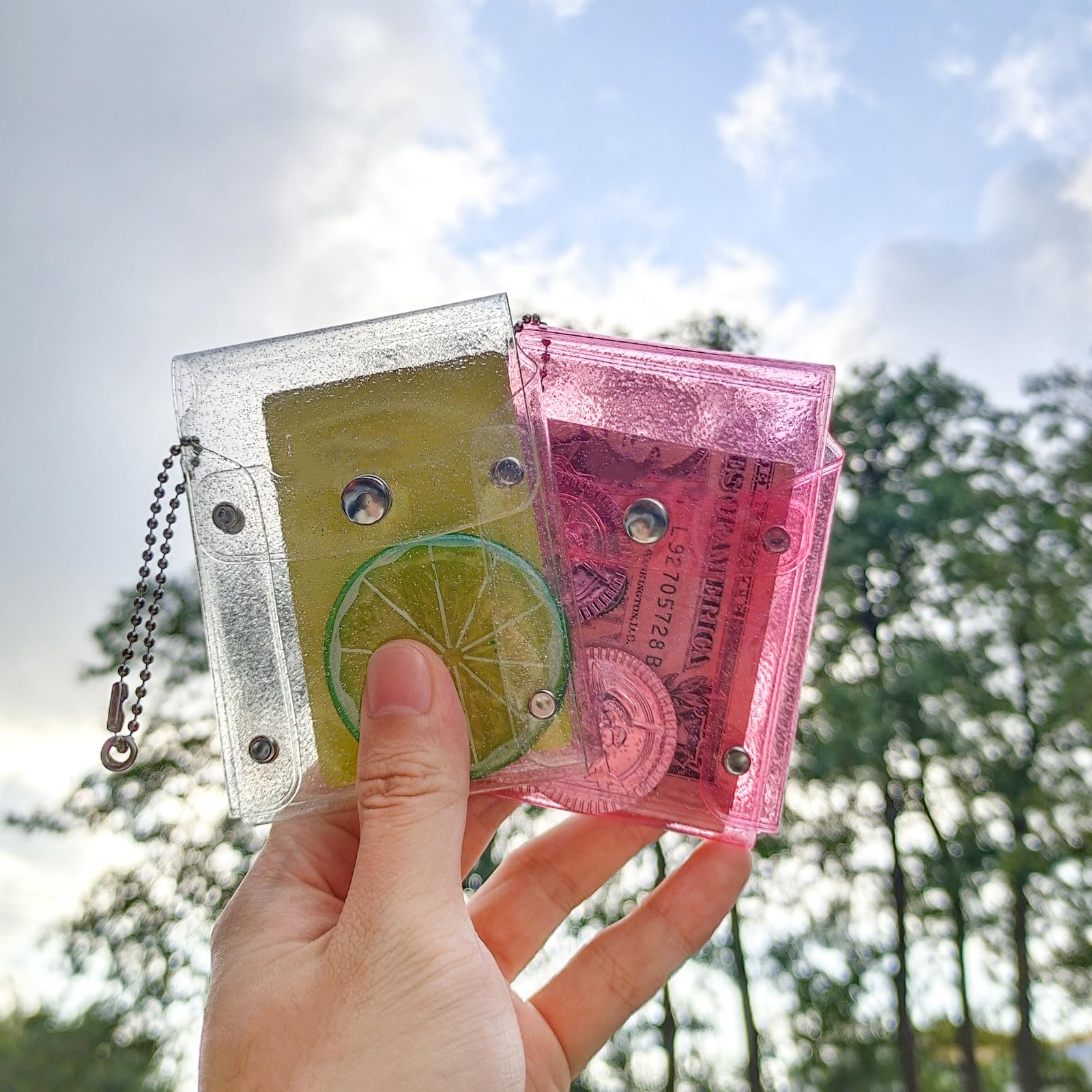 2Pcs Clear Lipstick Case Keychain - Waterproof Mini Storage Pouch for Lipstick, Coins & Small Items - Perfect for Purse, Travel & Daily Essentials (Clear+Pink)
