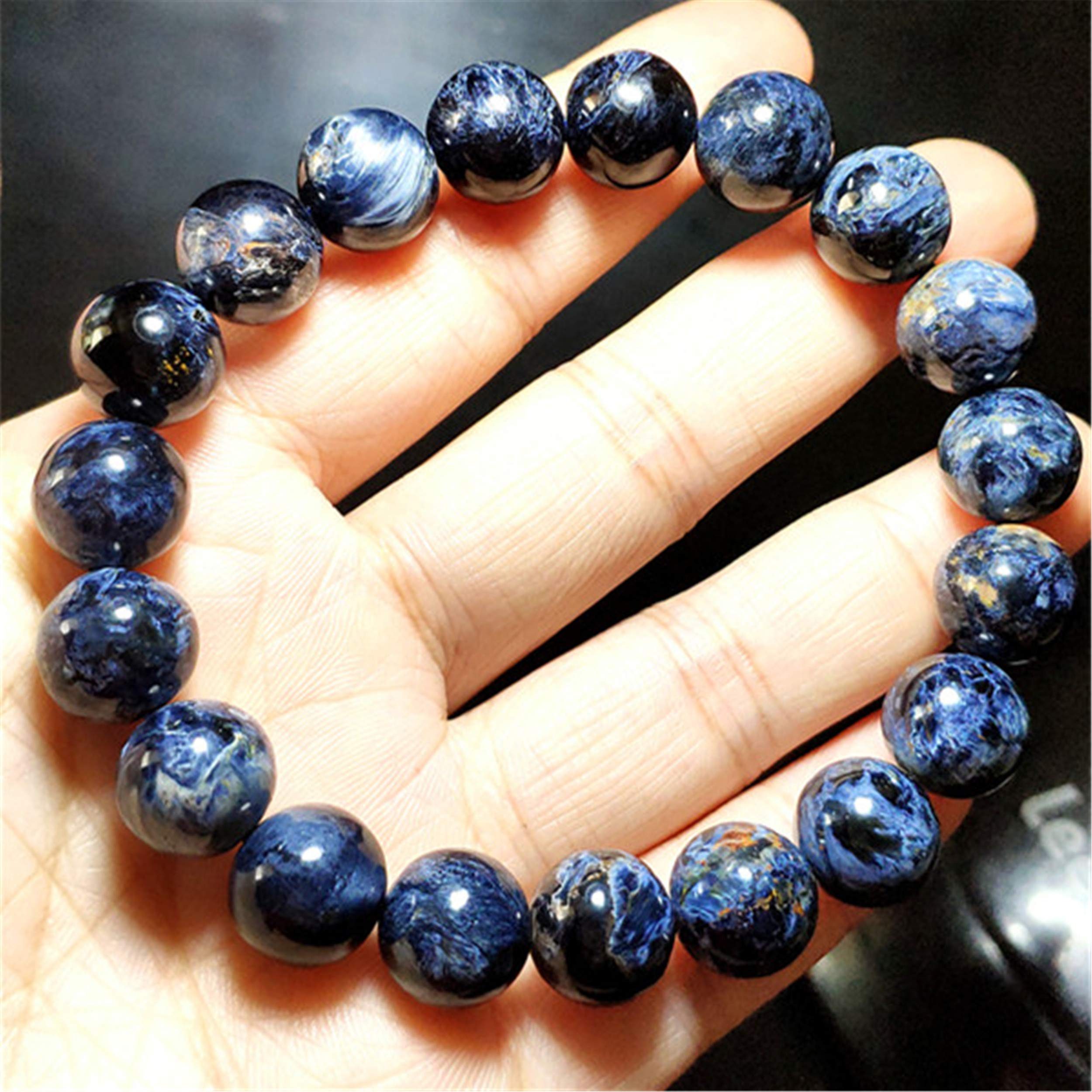 Natural Blue Pietersite Gemstone Round Bead Men's Bracelet 11mm - Handmade Namibia Stone Jewelry for Gifts & Spiritual Healing