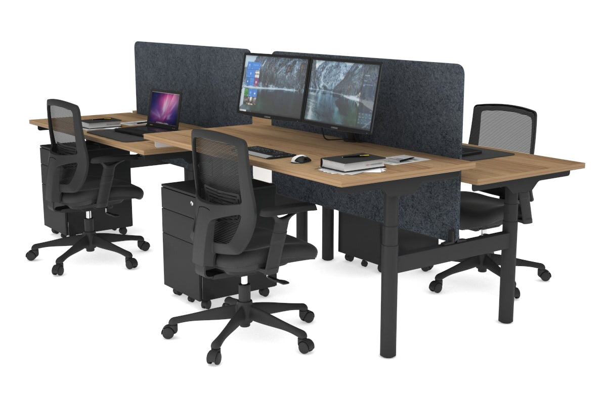 Flexi Premium Height Adjustable 4-Person H Bench Workstation - Black Frame [1800L x 700W] - Ergonomic Office Desk for Collaborative Workspaces & Home Offices