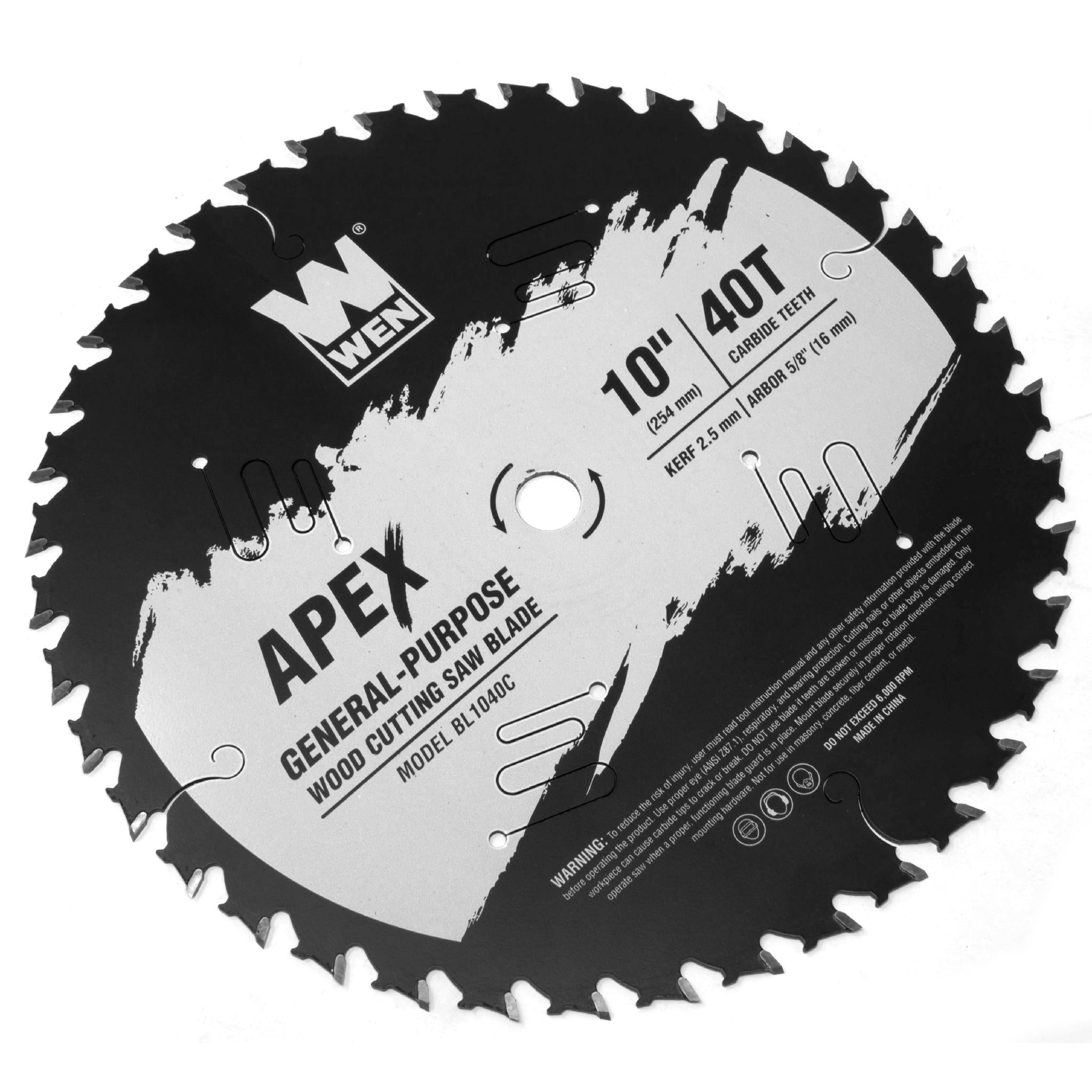 WEN BL1040C Apex 10-Inch 40-Tooth Carbide-Tipped Woodworking Saw Blade - Industrial Grade with Cool Cut Coating for Smooth Cuts on Hardwood, Plywood & MDF - Perfect for Table Saws, Miter Saws & Circular Saws