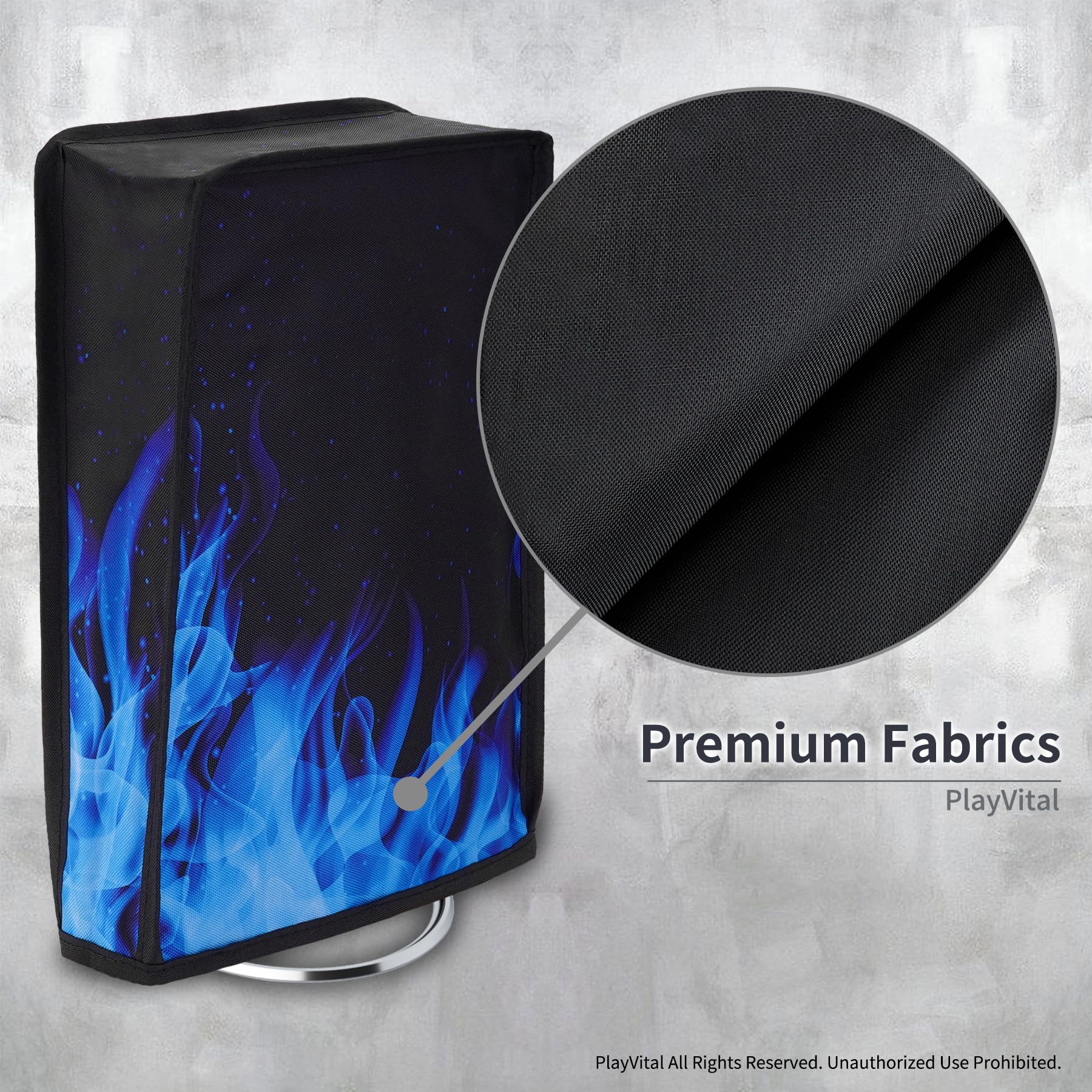 PlayVital Vertical Dust Cover for PS5 Slim Digital Edition (New Smaller Design) - Nylon Dust Proof & Waterproof Protector Sleeve for PS5 Slim Console - Blue Flame - Perfect for Gaming Setup & Console Protection