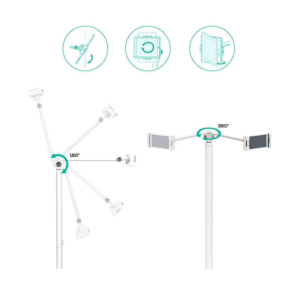 Activiva Universal iPad & Tablet Floor Stand Adjustable 1.3m (4.7-12.9 inch) - White - Perfect for Home, Office & Classroom Use