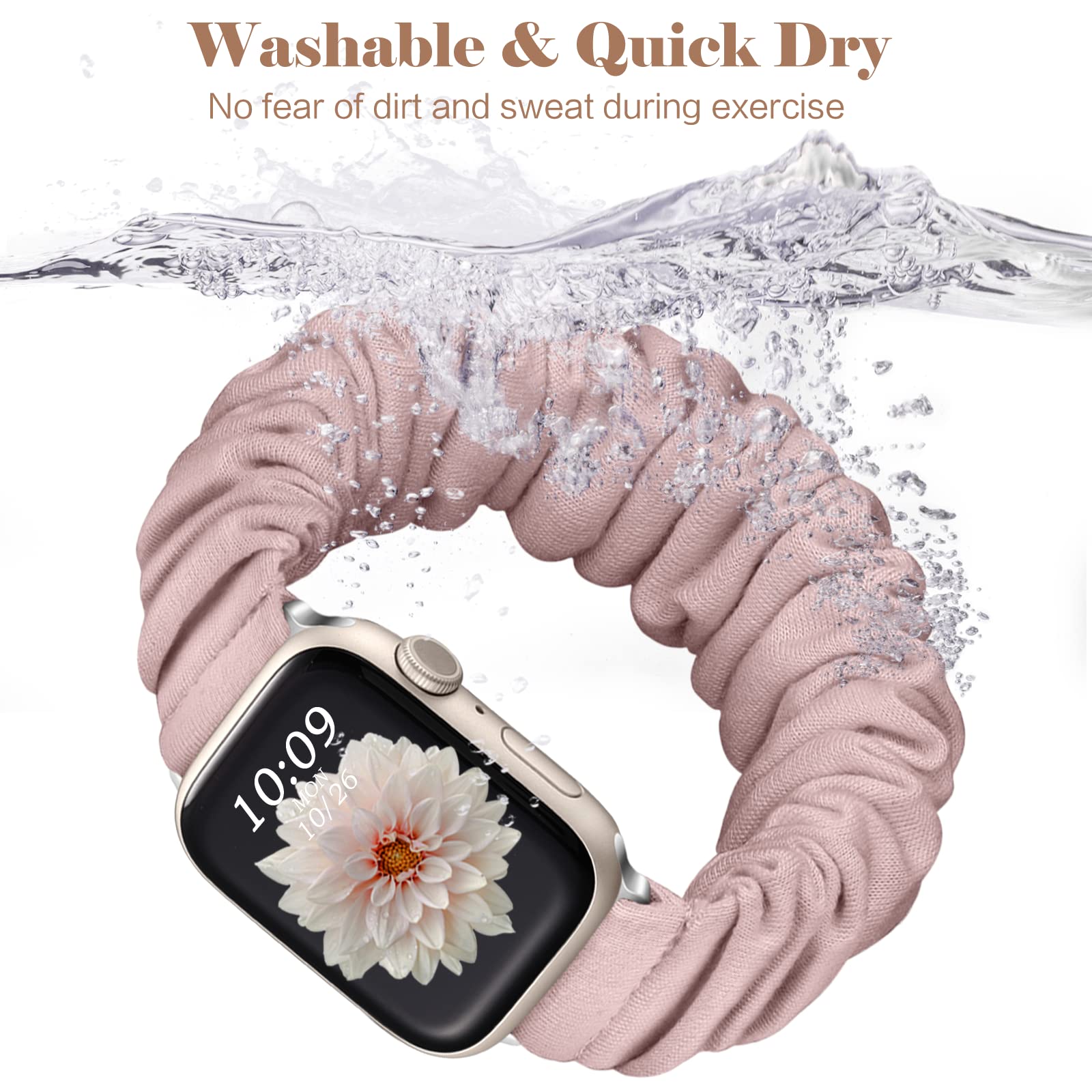 Adorve 5 Pack Scrunchie Bands for Apple Watch 38mm 40mm 41mm 42mm 44mm 45mm 49mm - Cute Adjustable Fabric Elastic Strap Compatible with iWatch SE Ultra Series 8 7 6 5 4 3 2 1 - Perfect for Workouts, Yoga, Running & Everyday Fashion Accessory