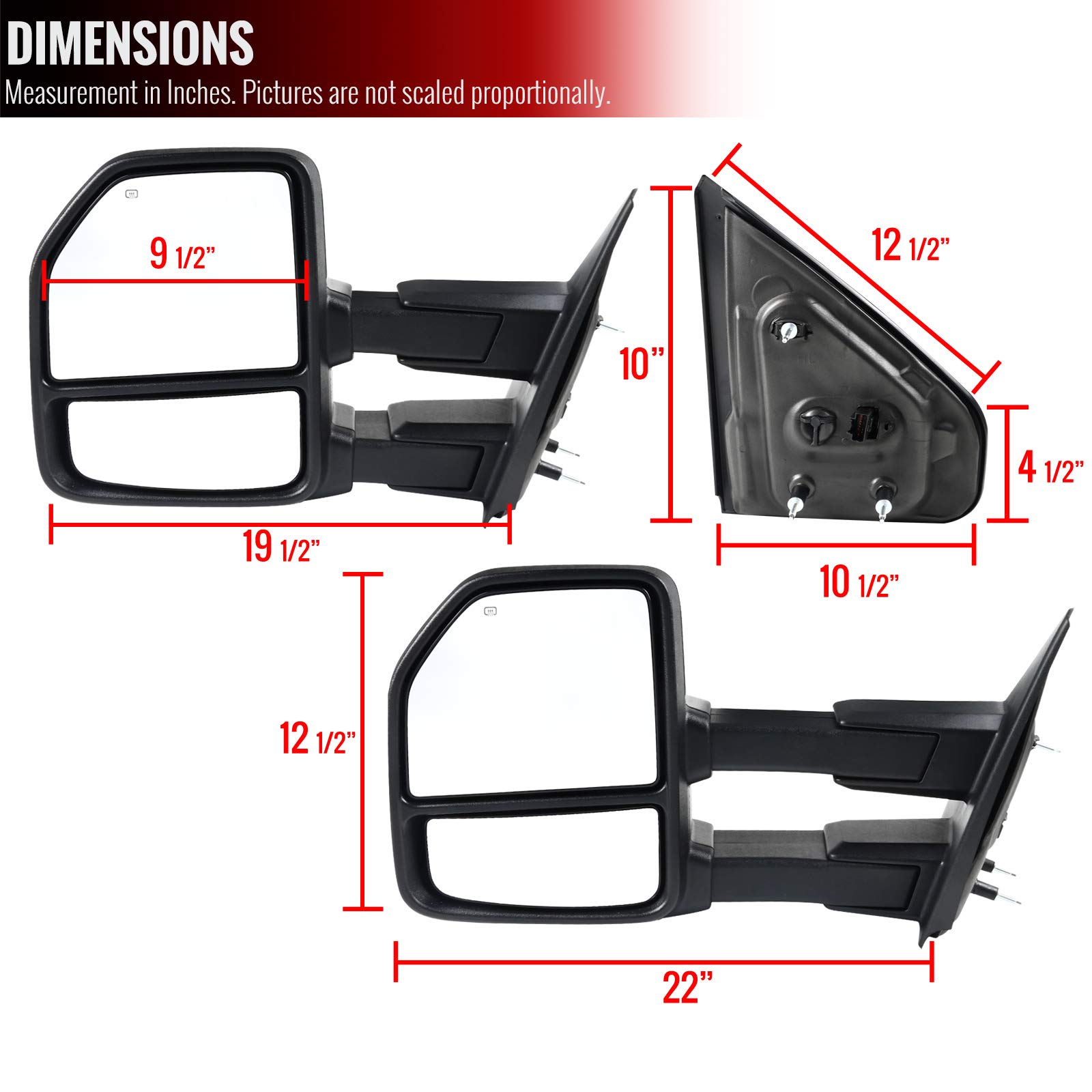 2007-2014 Ford F150 Power Heated Chrome Telescoping Tow Mirrors with Smoked LED Turn Signals - Perfect for Towing, Off-Roading & Night Driving