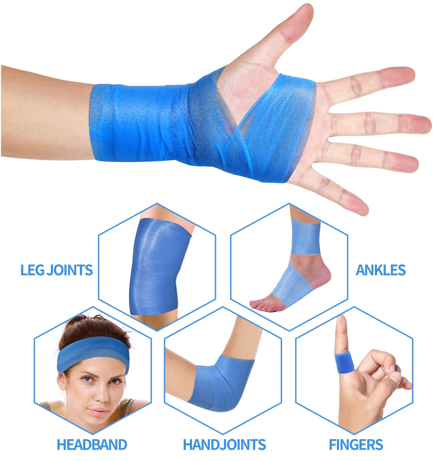 6 Rolls Pre Wrap Tape Athletic - Blue Prewrap Headbands for Hair & Foam Underwrap Sports Tape - Perfect for Volleyball, Basketball, Wrestling & Gym Workouts