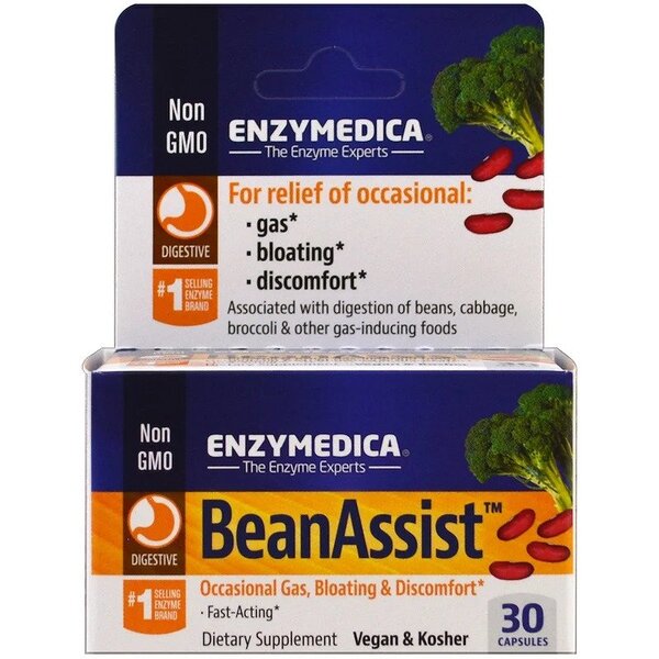 Enzymedica BeanAssist Digestive Enzyme Supplement - 30 Capsules for Gas & Bloating Relief - Supports Healthy Digestion of Beans & Legumes | Perfect for Vegan, Vegetarian & Keto Diets