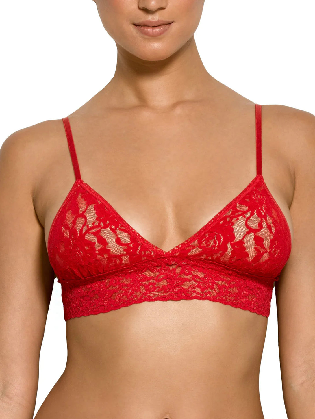 Comfortable Padded Triangle Bralette - Soft Red Lace Wireless Bra for Women | Perfect for Yoga, Lounge & Everyday Wear